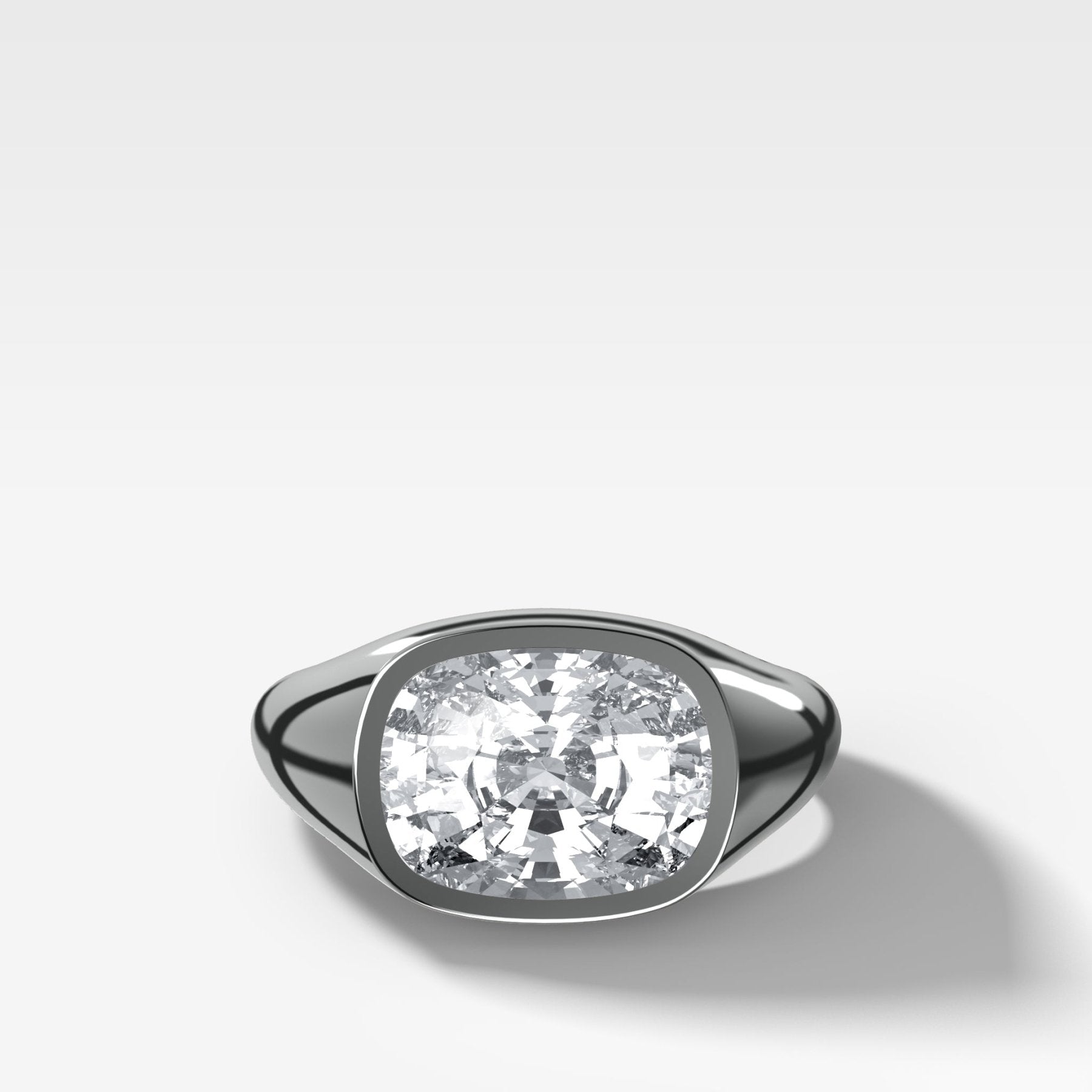 Tapered Bezel Signet Engagement Ring with East West Elongated Cushion Cut Diamond - GOODSTONE