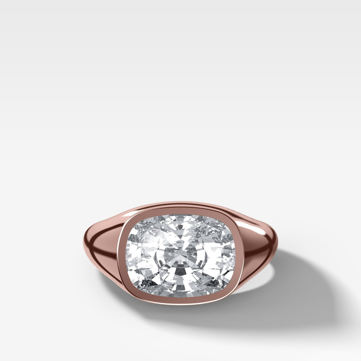 Tapered Bezel Signet Engagement Ring with East West Elongated Cushion Cut Diamond - GOODSTONE