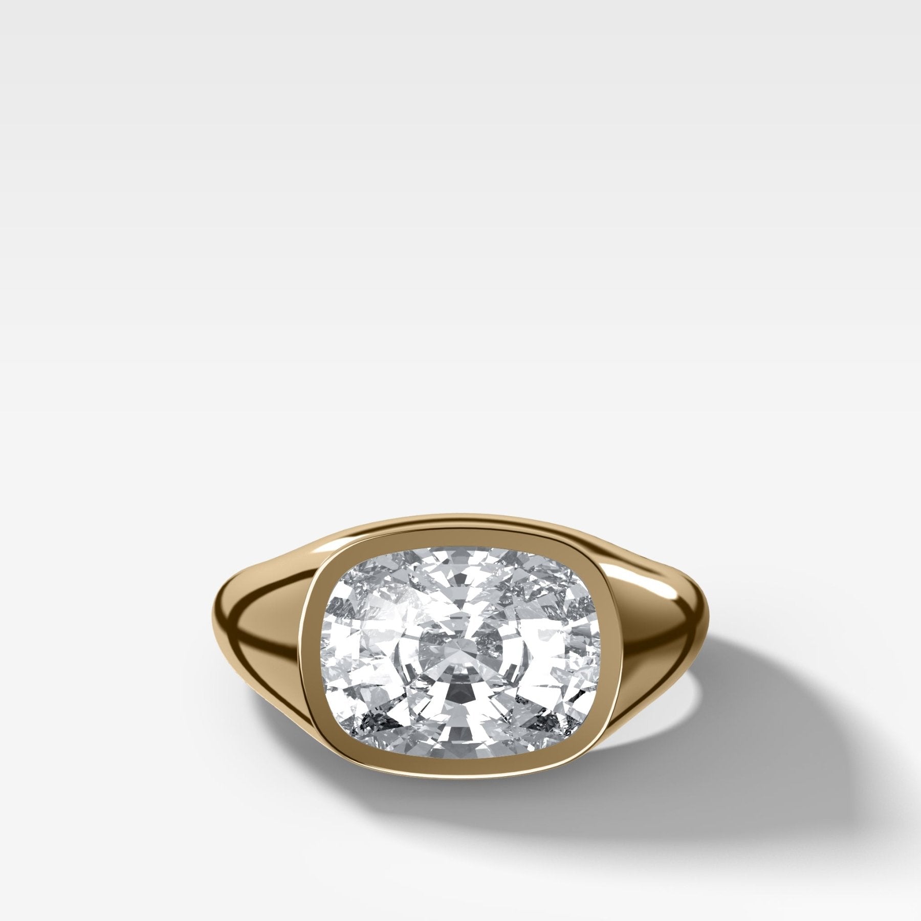 Tapered Bezel Signet Engagement Ring with East West Elongated Cushion Cut Diamond - GOODSTONE