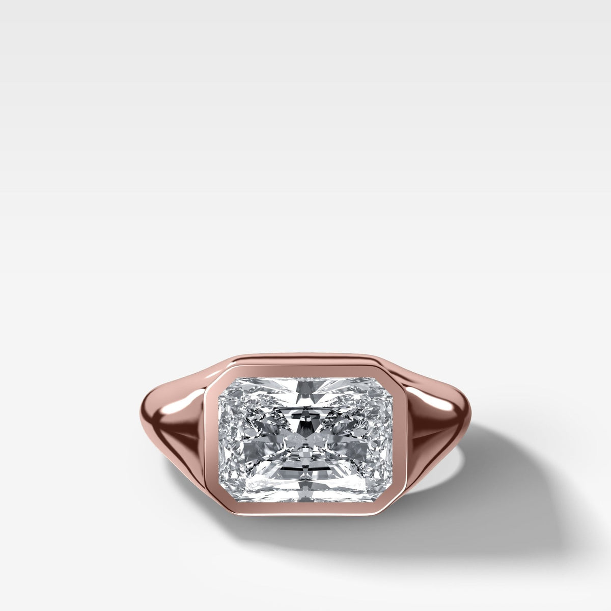 Tapered Bezel Signet Engagement Ring with East West Elongated Radiant Cut Diamond - GOODSTONE