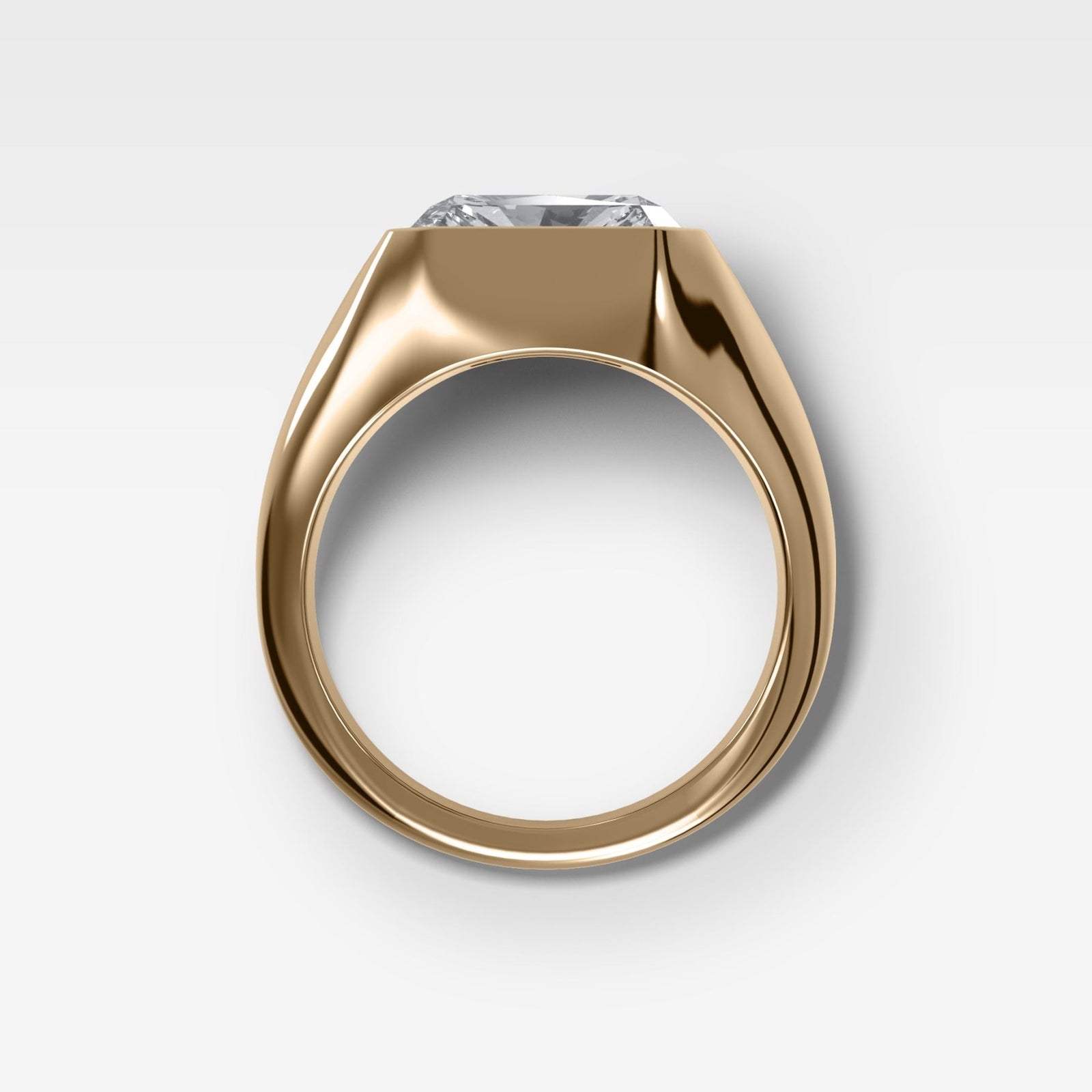 Tapered Bezel Signet Engagement Ring with East West Elongated Radiant Cut Diamond - GOODSTONE