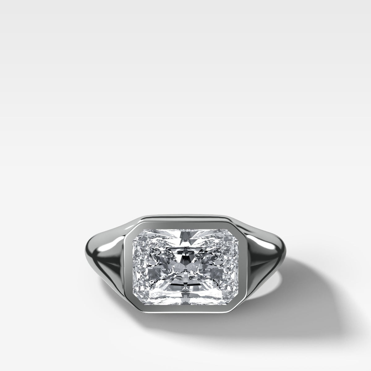 Tapered Bezel Signet Engagement Ring with East West Elongated Radiant Cut Diamond - GOODSTONE