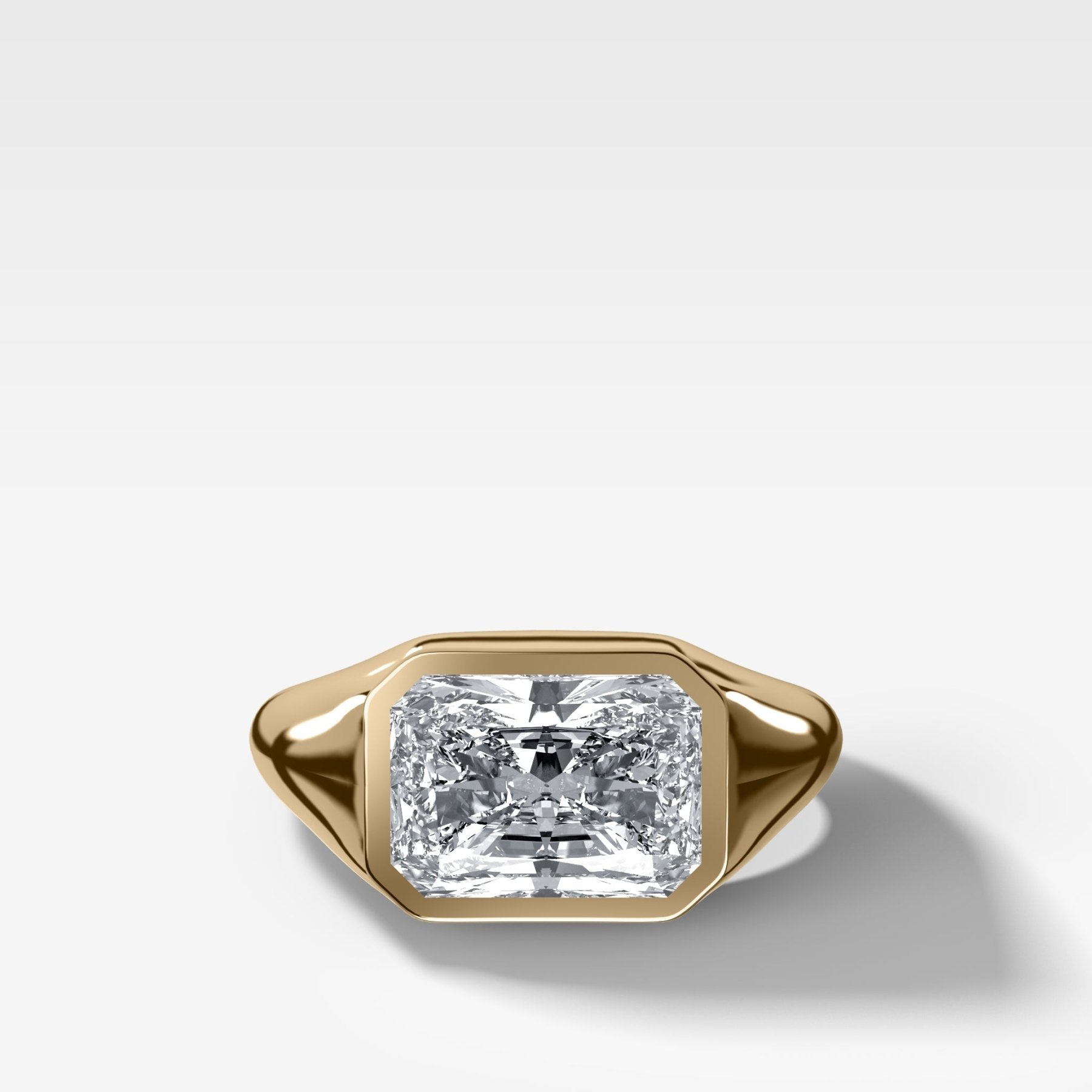 Tapered Bezel Signet Engagement Ring with East West Elongated Radiant Cut Diamond - GOODSTONE