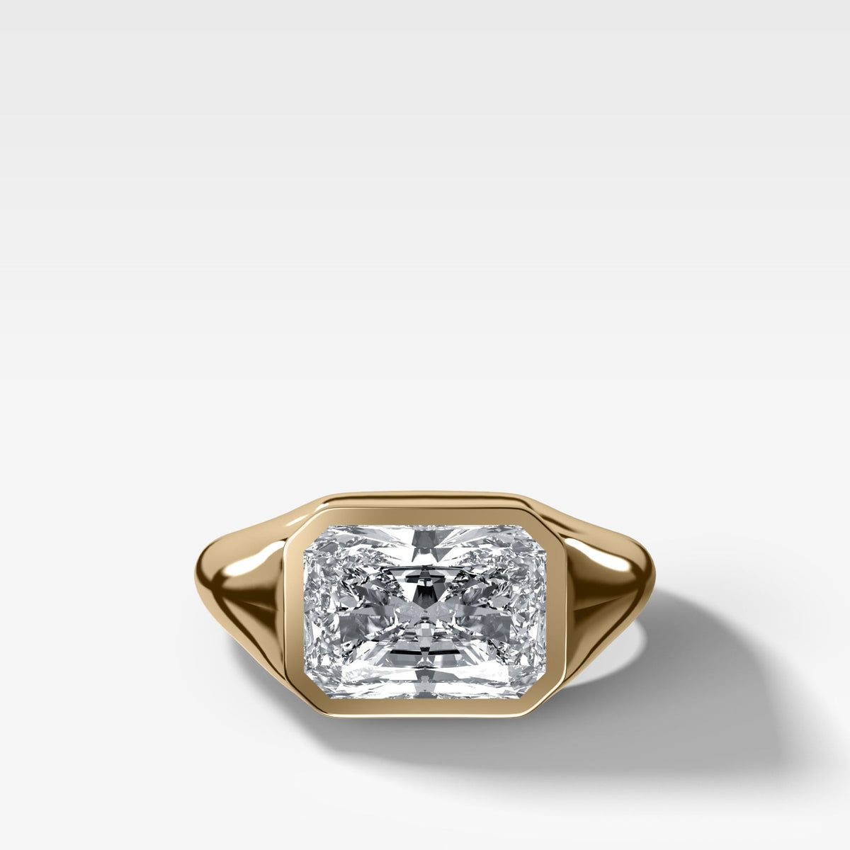 Tapered Bezel Signet Engagement Ring with East West Elongated Radiant Cut Diamond - GOODSTONE