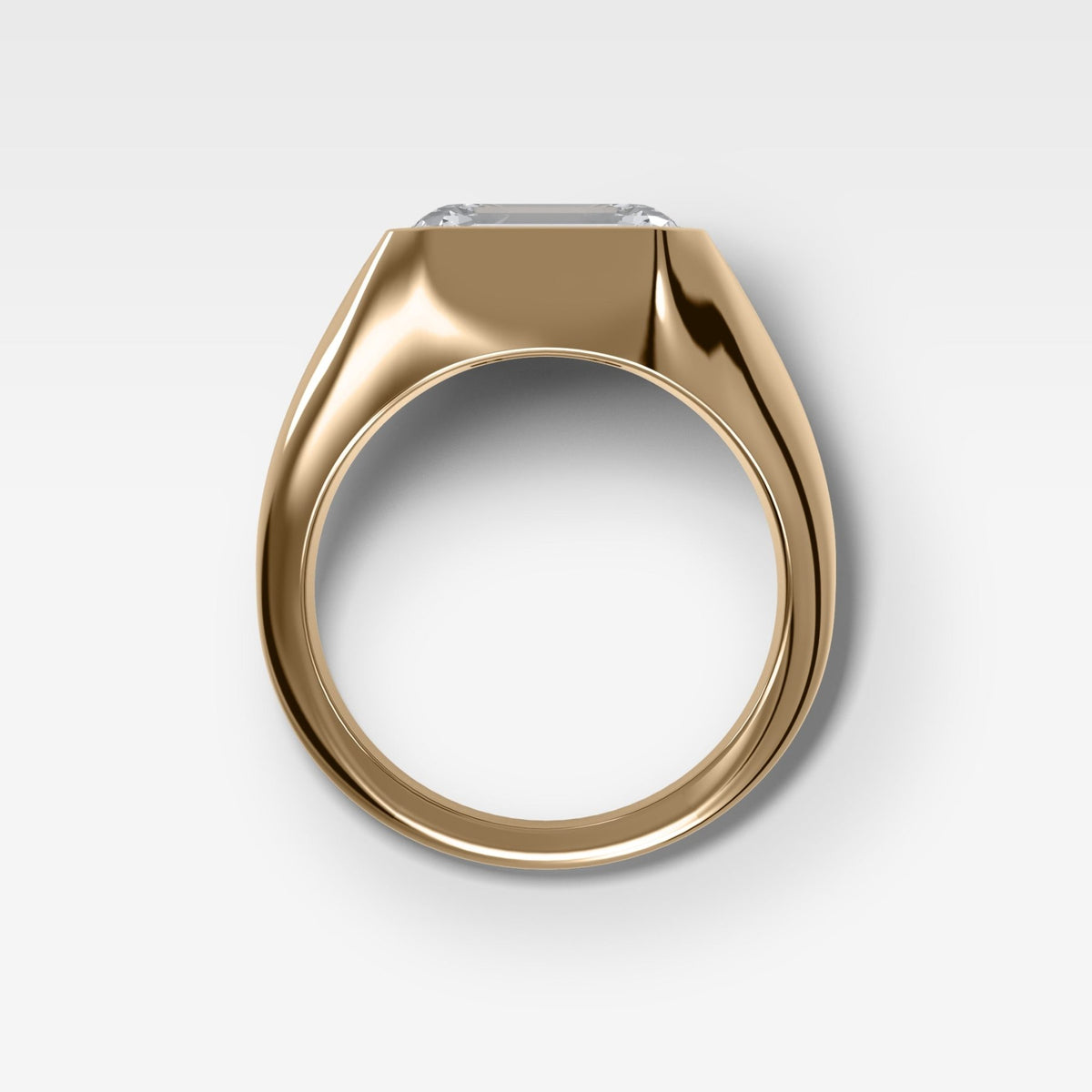 Tapered Bezel Signet Engagement Ring with East West Emerald Cut Diamond - GOODSTONE