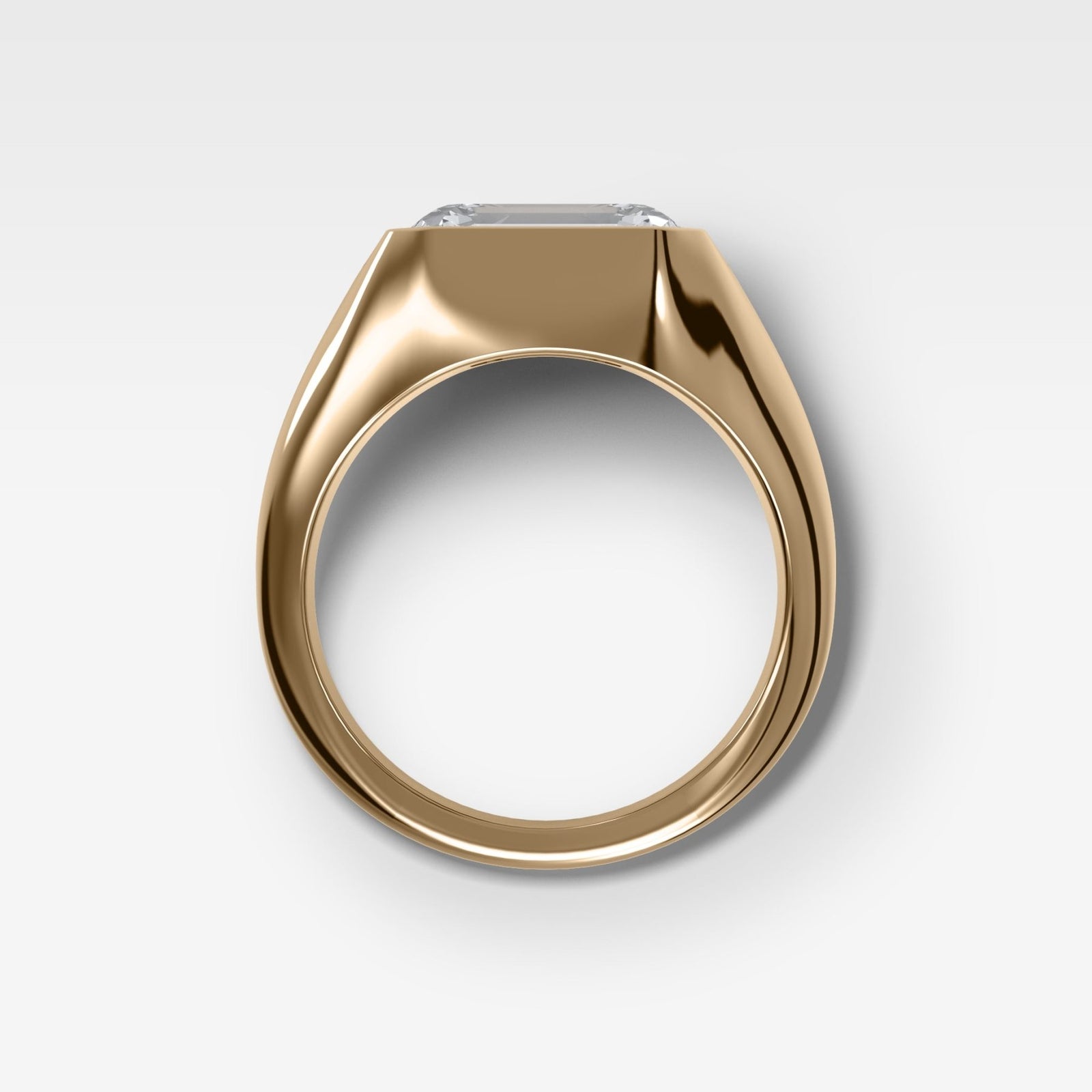 Tapered Bezel Signet Engagement Ring with East West Emerald Cut Diamond - GOODSTONE