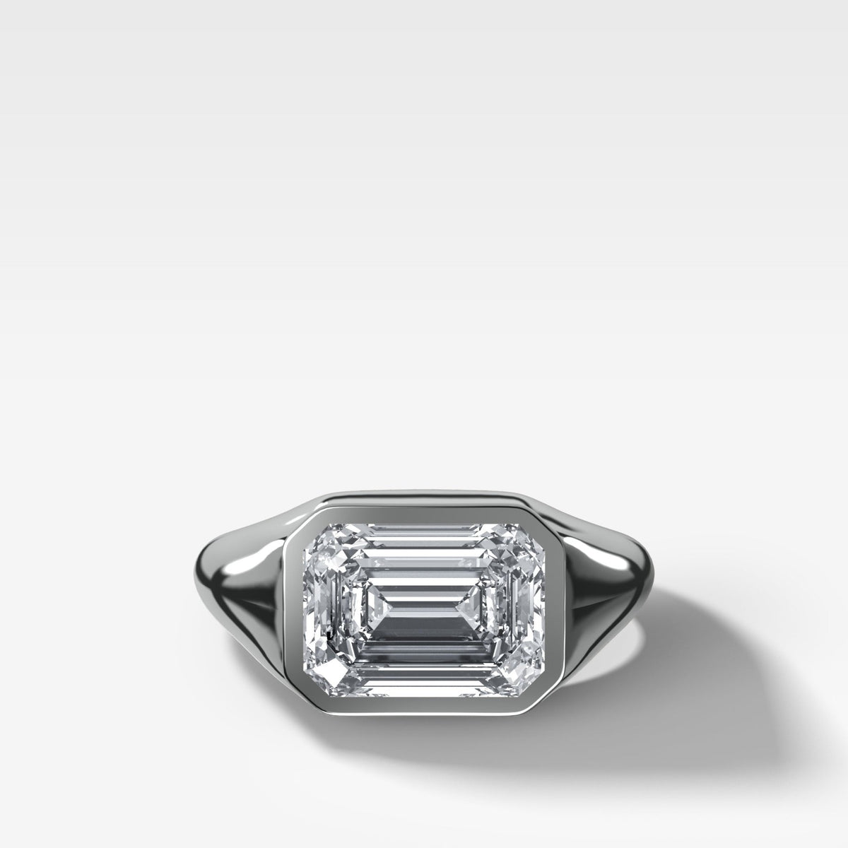 Tapered Bezel Signet Engagement Ring with East West Emerald Cut Diamond - GOODSTONE