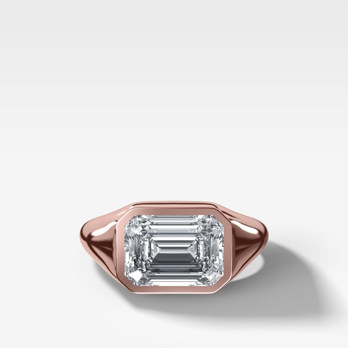 Tapered Bezel Signet Engagement Ring with East West Emerald Cut Diamond - GOODSTONE