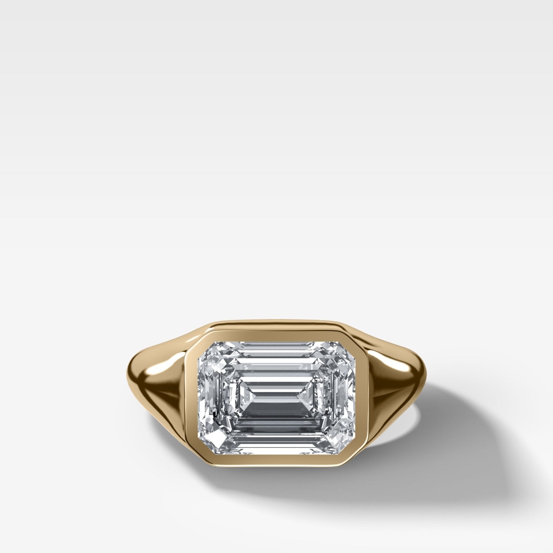 Tapered Bezel Signet Engagement Ring with East West Emerald Cut Diamond - GOODSTONE