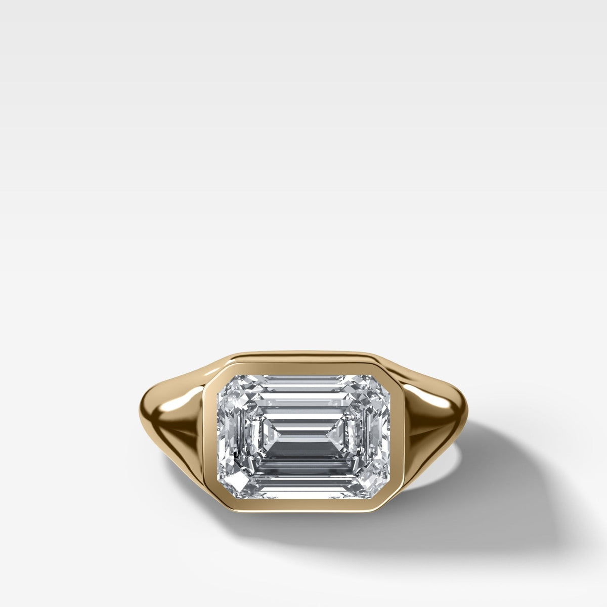 Tapered Bezel Signet Engagement Ring with East West Emerald Cut Diamond - GOODSTONE