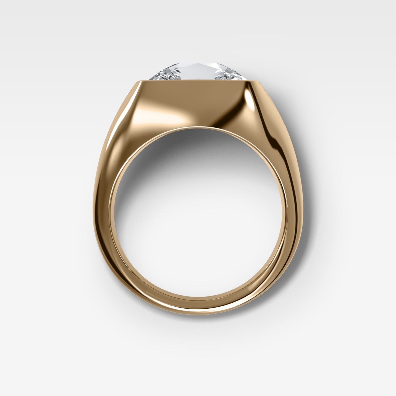 Tapered Bezel Signet Engagement Ring with East West Old Mine Cut Diamond - GOODSTONE