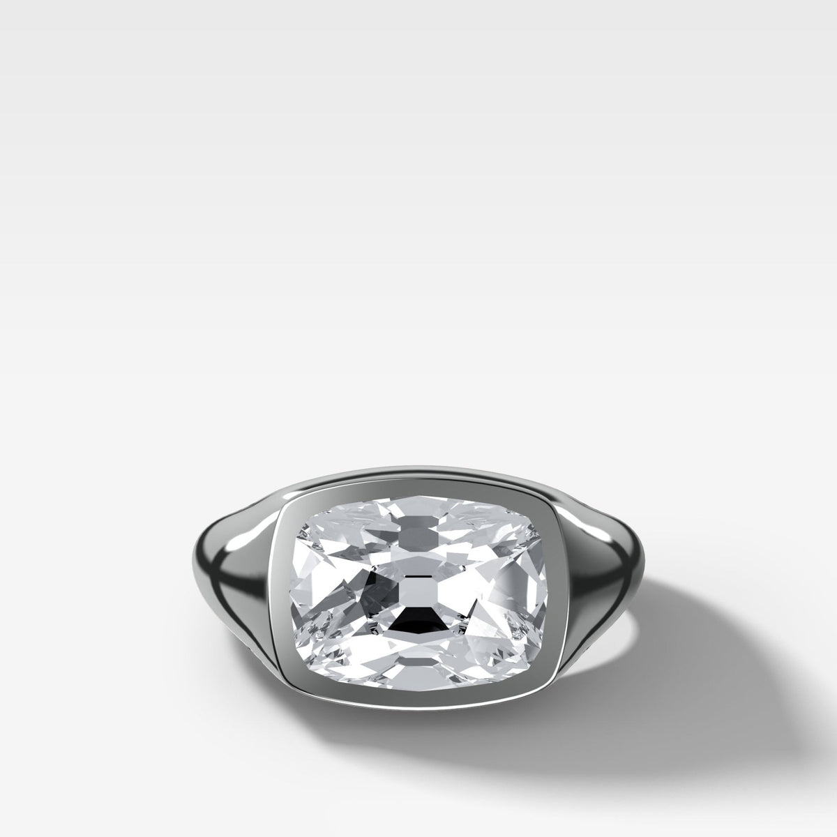 Tapered Bezel Signet Engagement Ring with East West Old Mine Cut Diamond - GOODSTONE