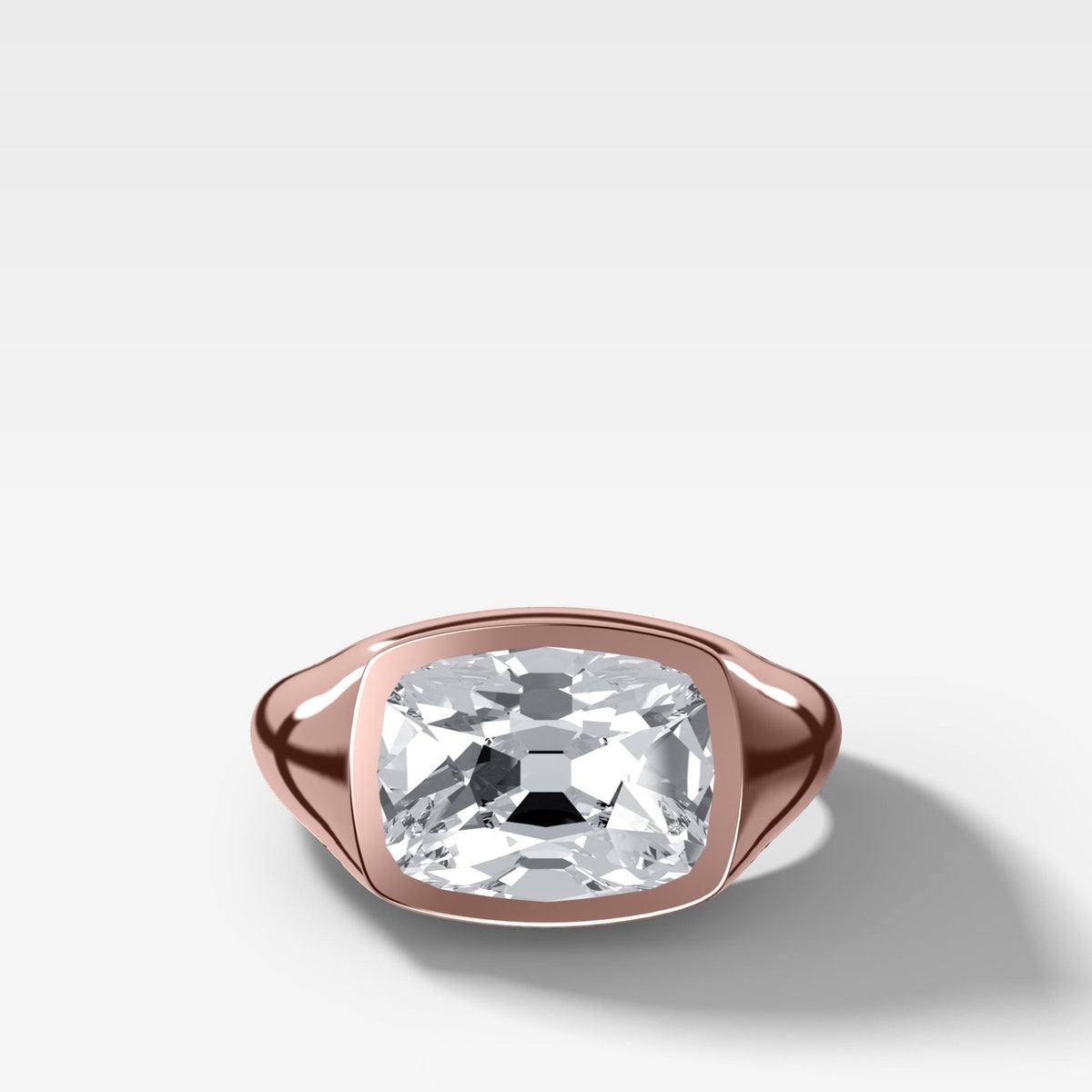 Tapered Bezel Signet Engagement Ring with East West Old Mine Cut Diamond - GOODSTONE