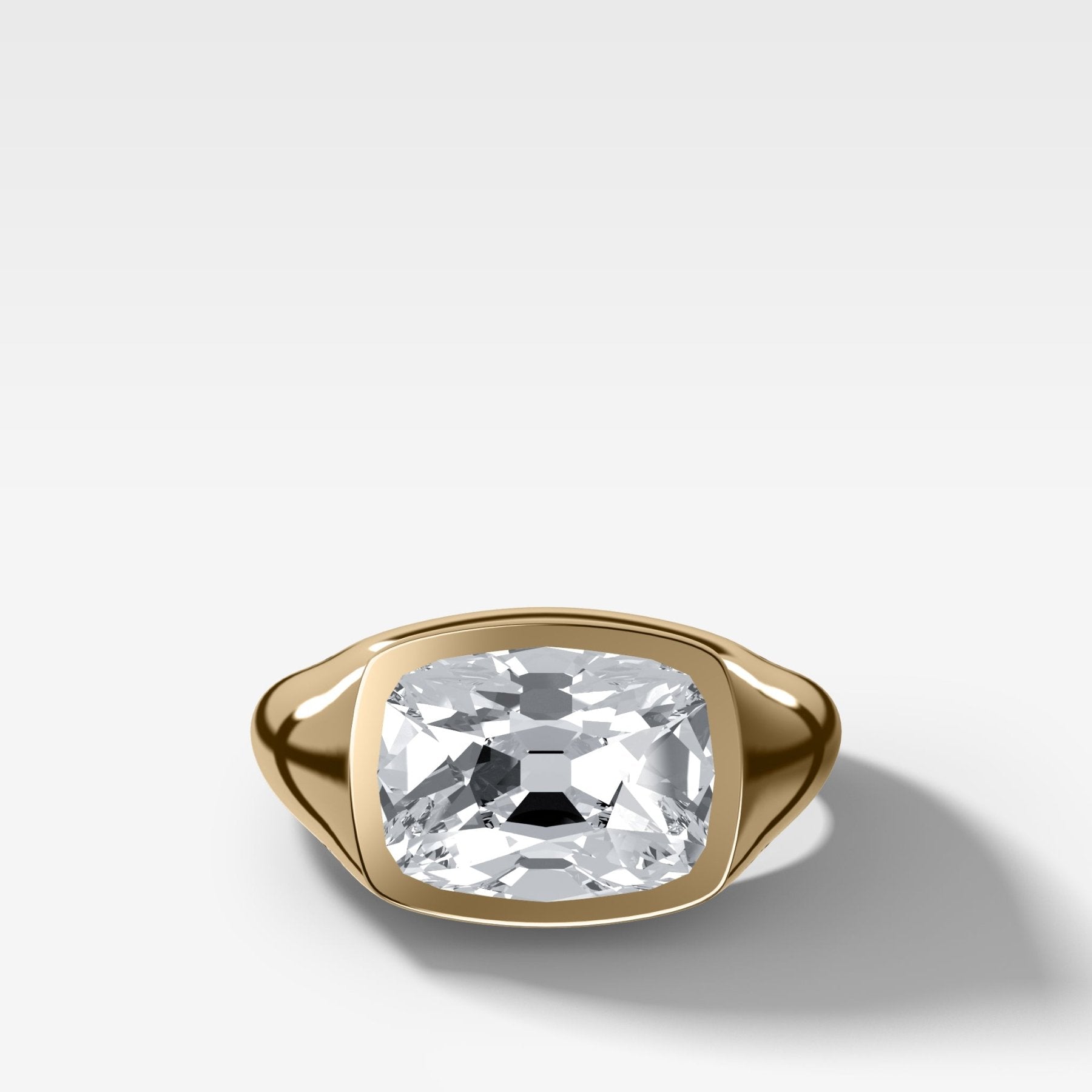 Tapered Bezel Signet Engagement Ring with East West Old Mine Cut Diamond - GOODSTONE