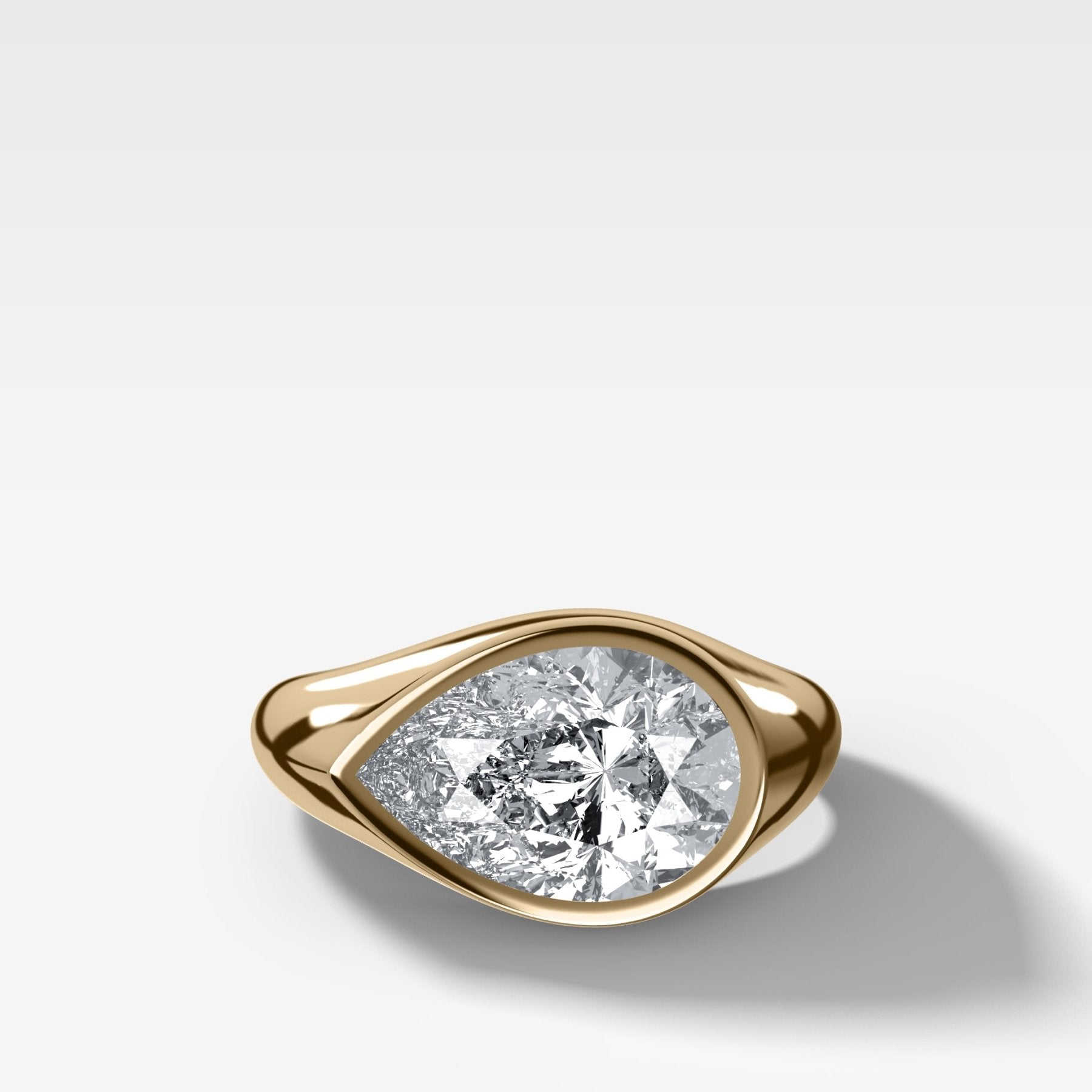 Tapered Bezel Signet Engagement Ring with East West Pear Cut Diamond - GOODSTONE