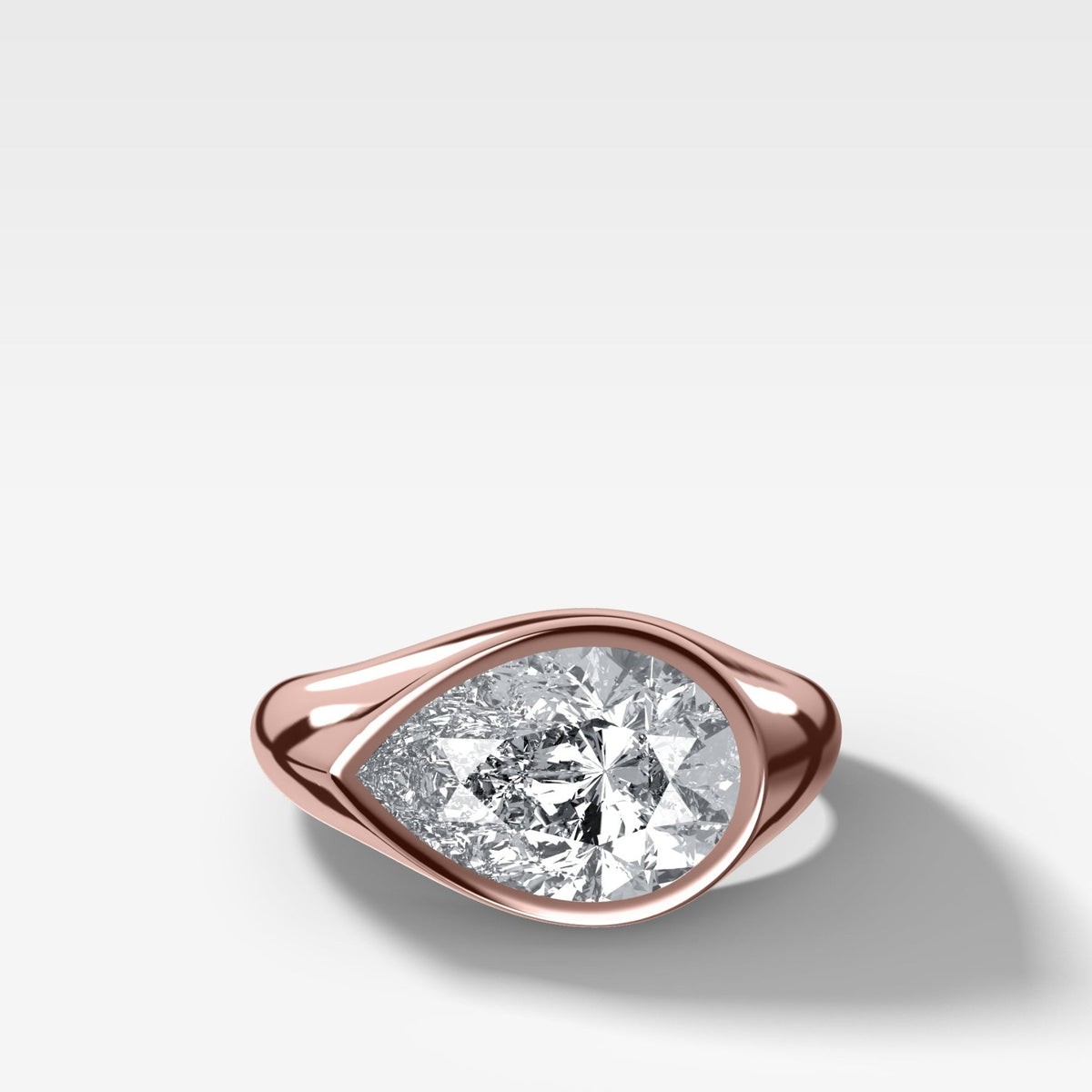 Tapered Bezel Signet Engagement Ring with East West Pear Cut Diamond - GOODSTONE