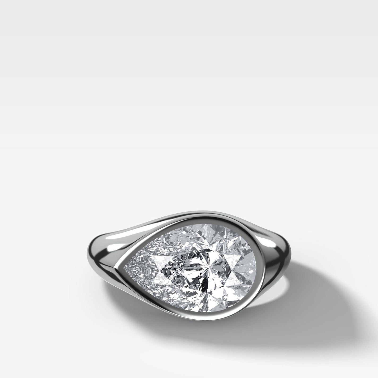 Tapered Bezel Signet Engagement Ring with East West Pear Cut Diamond - GOODSTONE