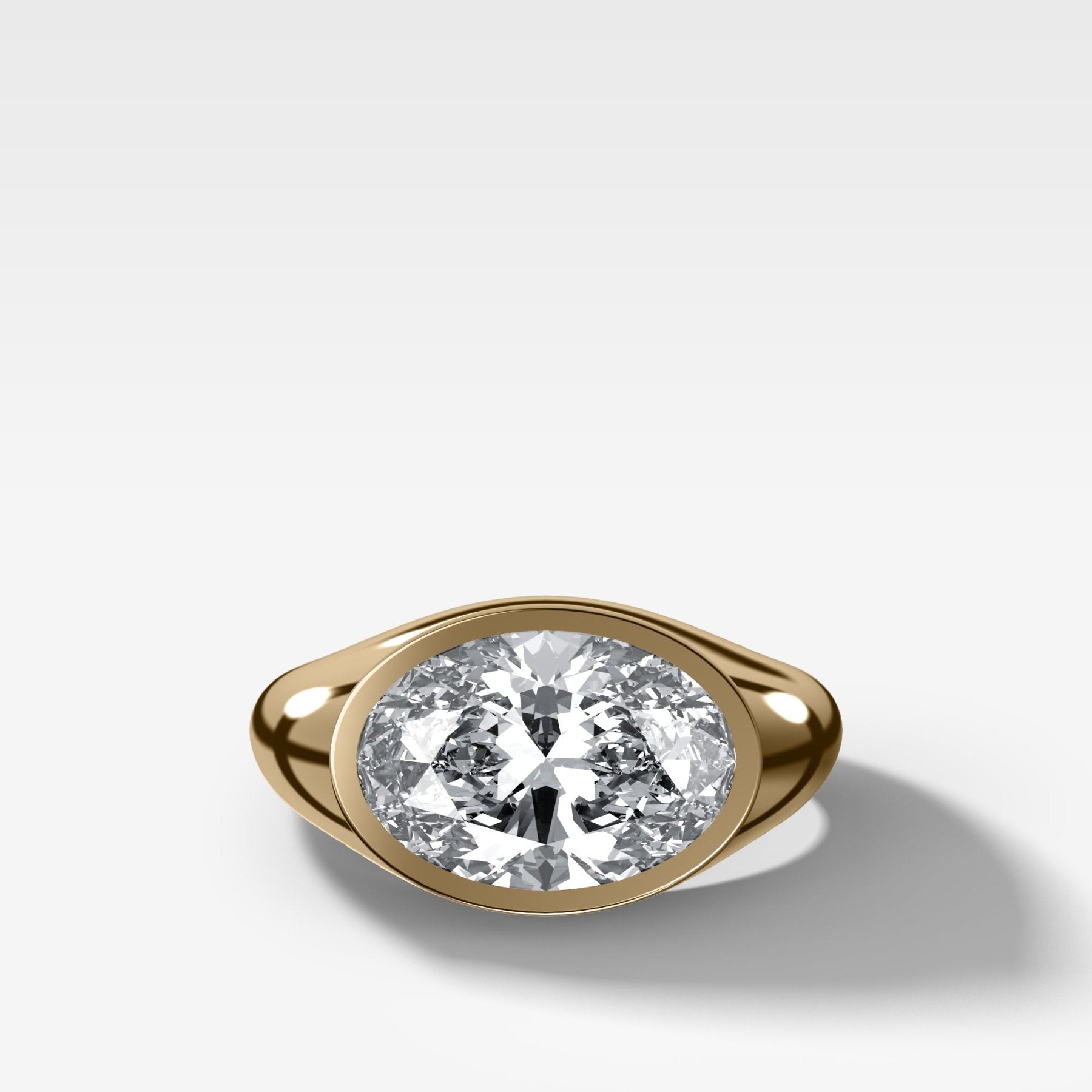 Tapered Bezel Signet Engagement Ring with Oval Cut Diamond - GOODSTONE