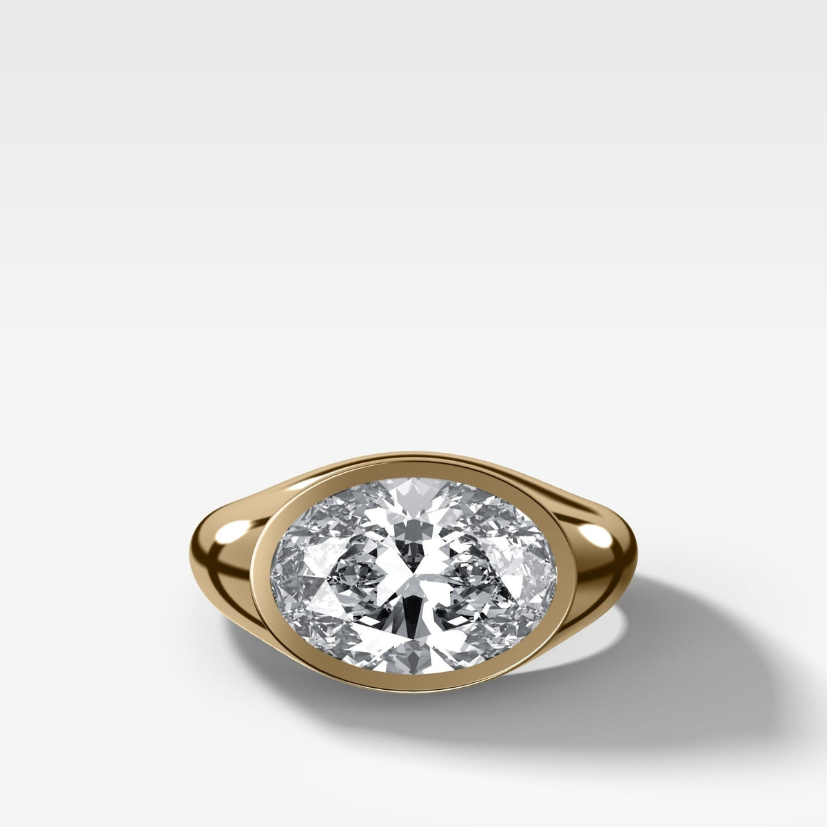 Tapered Bezel Signet Engagement Ring with Oval Cut Diamond - GOODSTONE