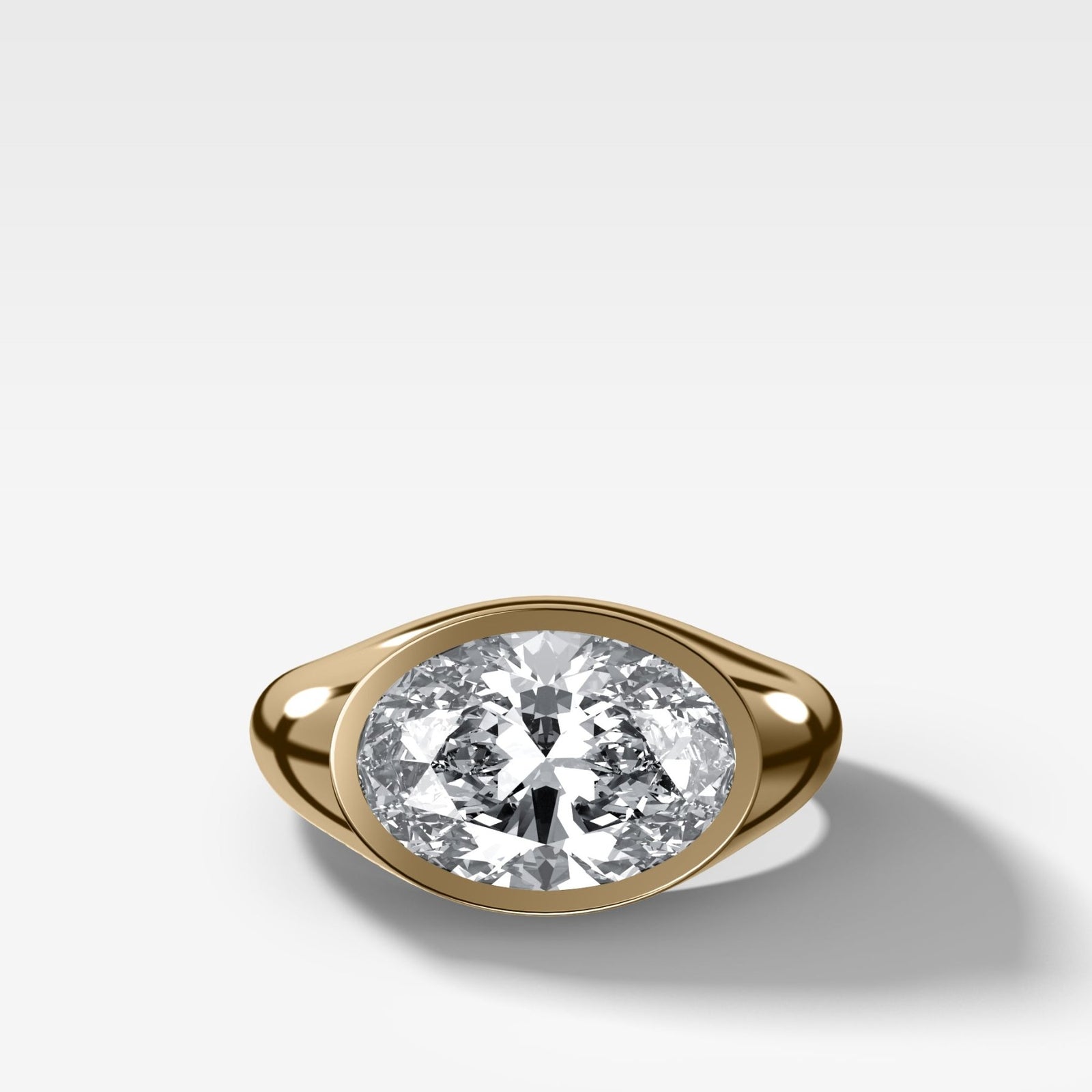 Tapered Bezel Signet Engagement Ring with Oval Cut Diamond - GOODSTONE