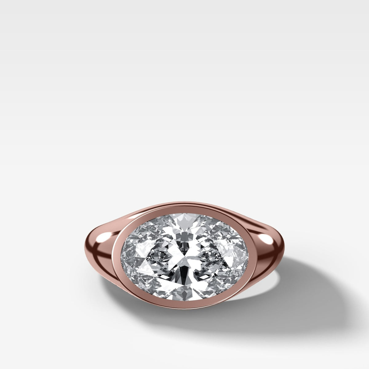 Tapered Bezel Signet Engagement Ring with Oval Cut Diamond - GOODSTONE