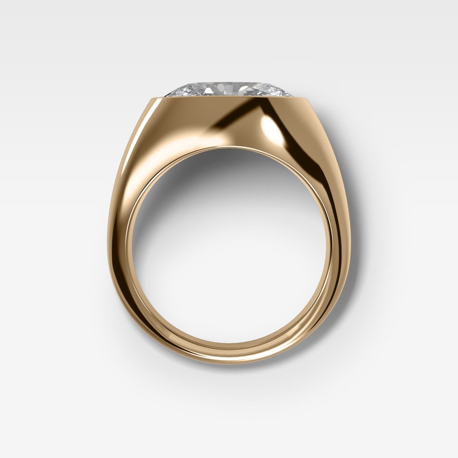 Tapered Bezel Signet Engagement Ring with Oval Cut Diamond - GOODSTONE