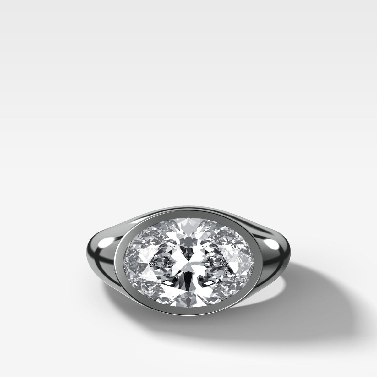 Tapered Bezel Signet Engagement Ring with Oval Cut Diamond - GOODSTONE