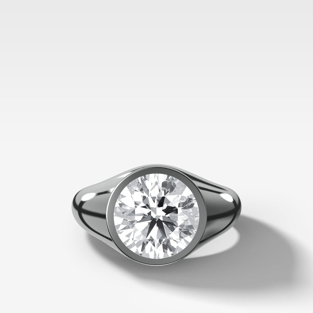 Tapered Bezel Signet Engagement Ring with Round Cut Diamond - GOODSTONE
