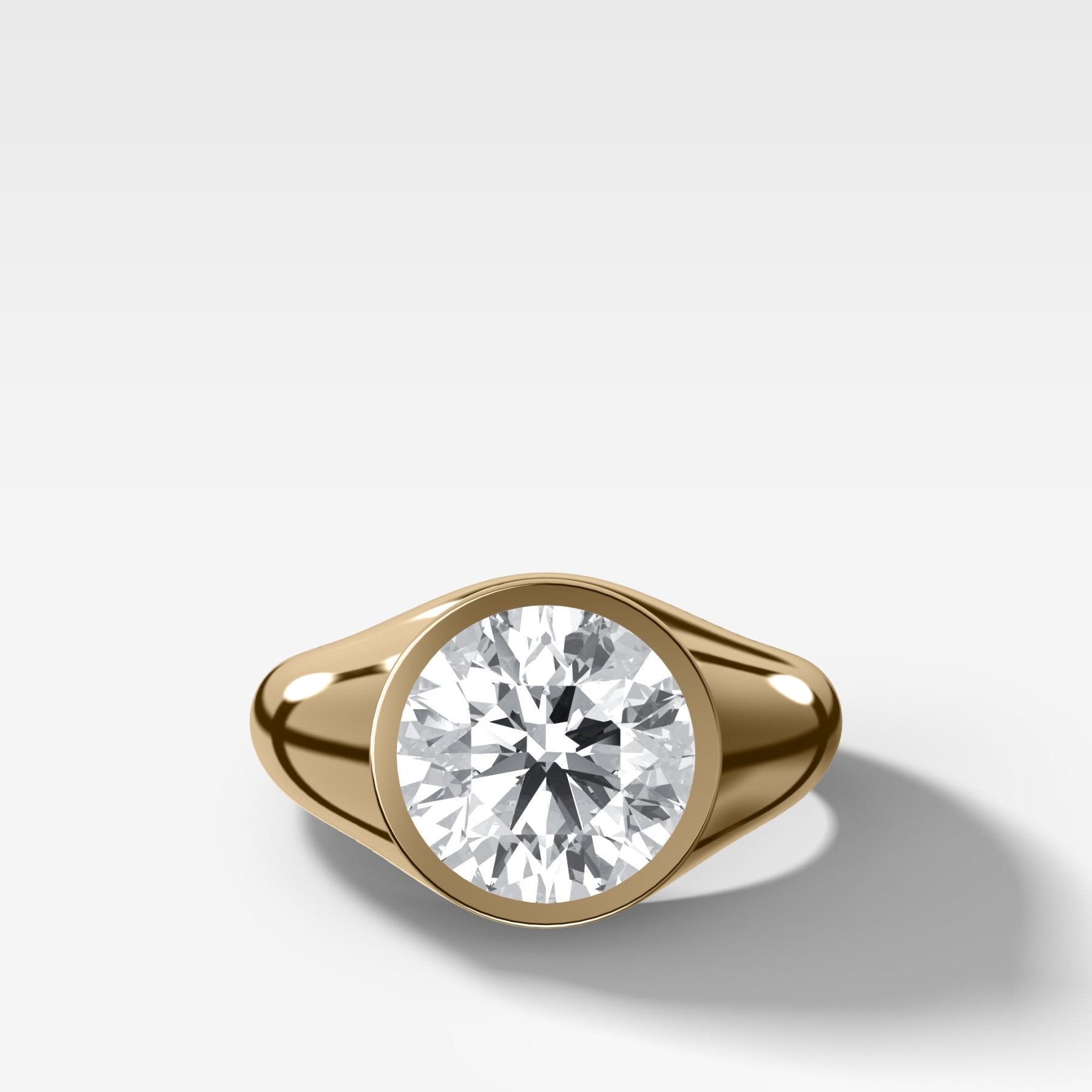 Tapered Bezel Signet Engagement Ring with Round Cut Diamond - GOODSTONE