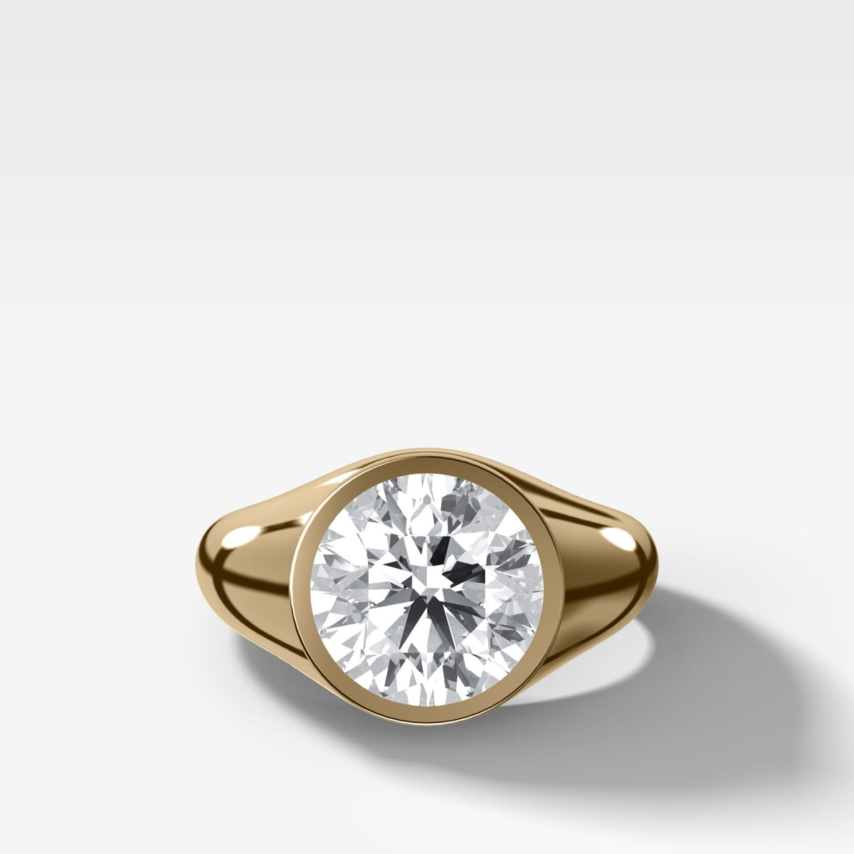 Tapered Bezel Signet Engagement Ring with Round Cut Diamond - GOODSTONE
