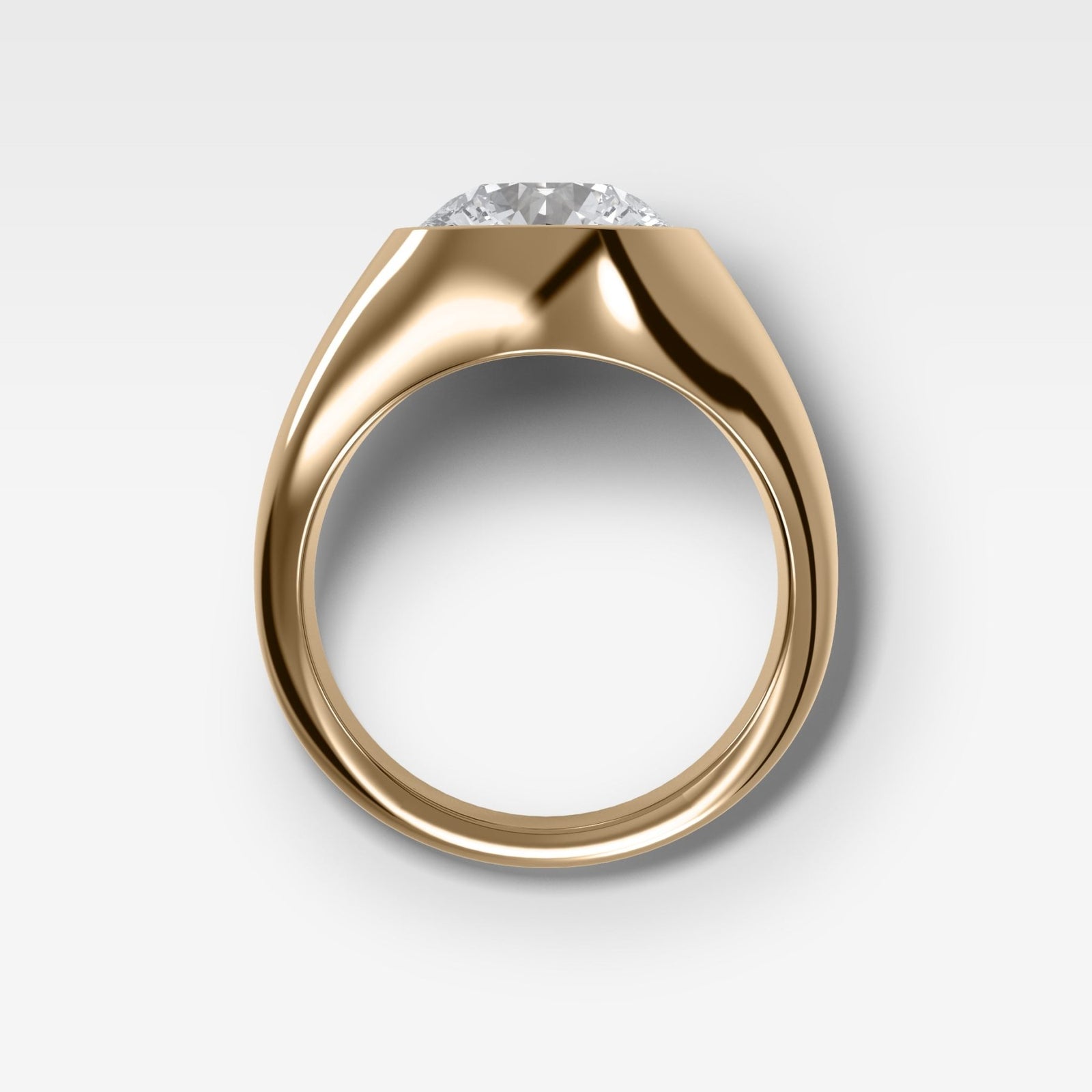 Tapered Bezel Signet Engagement Ring with Round Cut Diamond - GOODSTONE