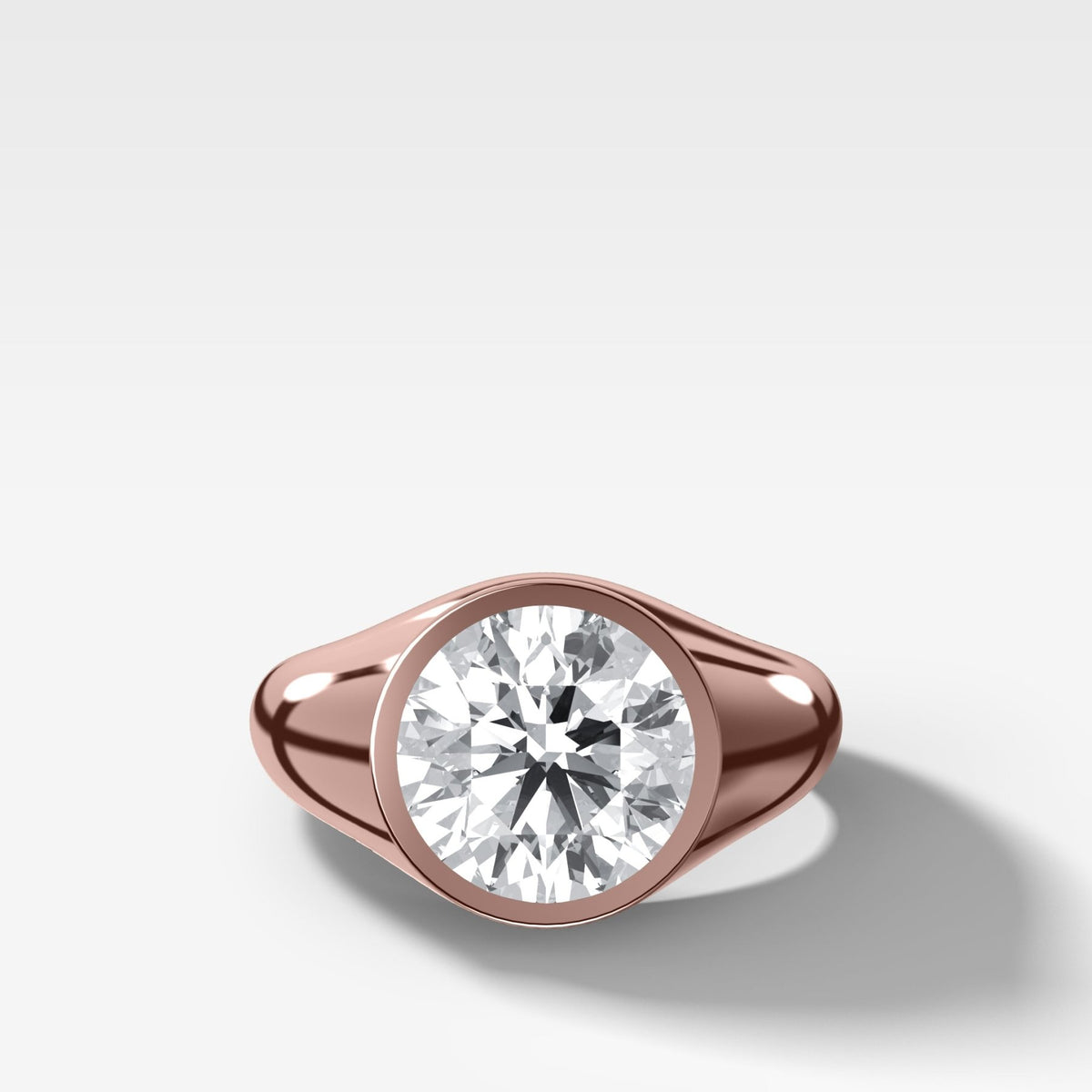 Tapered Bezel Signet Engagement Ring with Round Cut Diamond - GOODSTONE