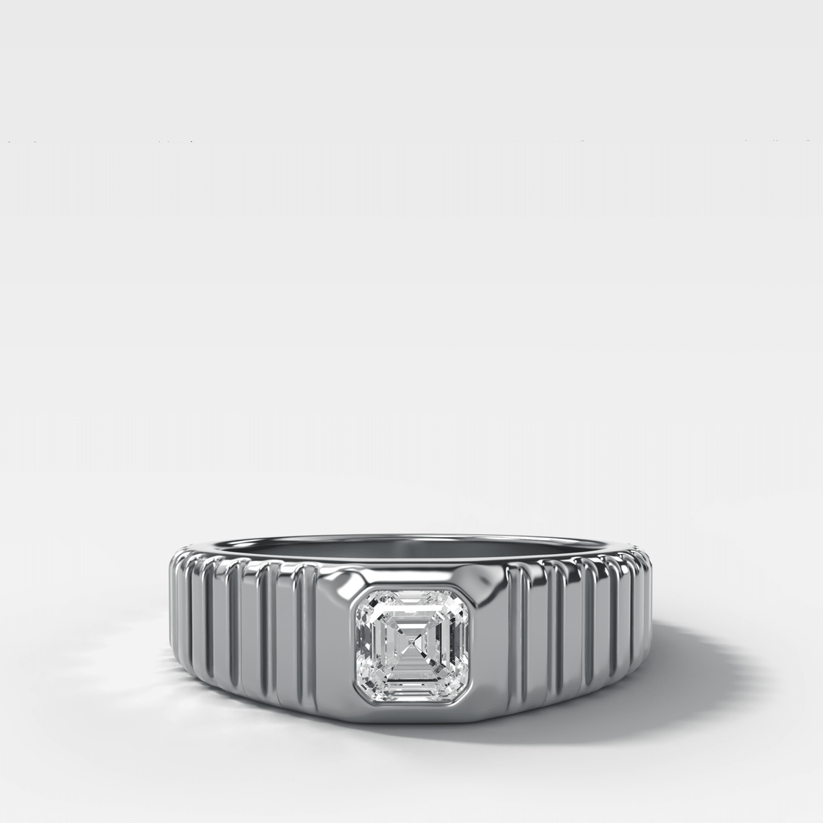 Tapered Ridged Wedding Band with Asscher Cut Diamond - GOODSTONE