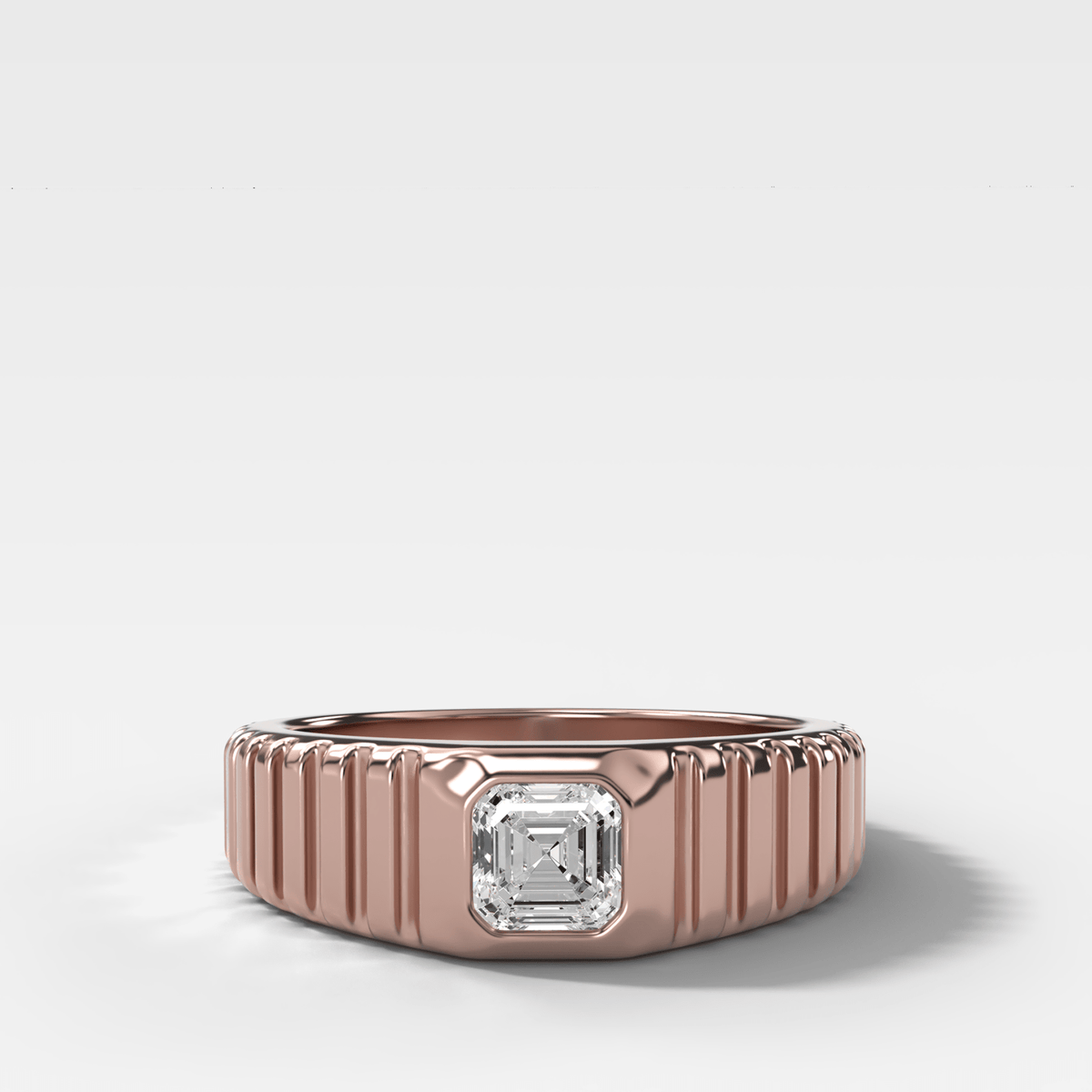 Tapered Ridged Wedding Band with Asscher Cut Diamond - GOODSTONE