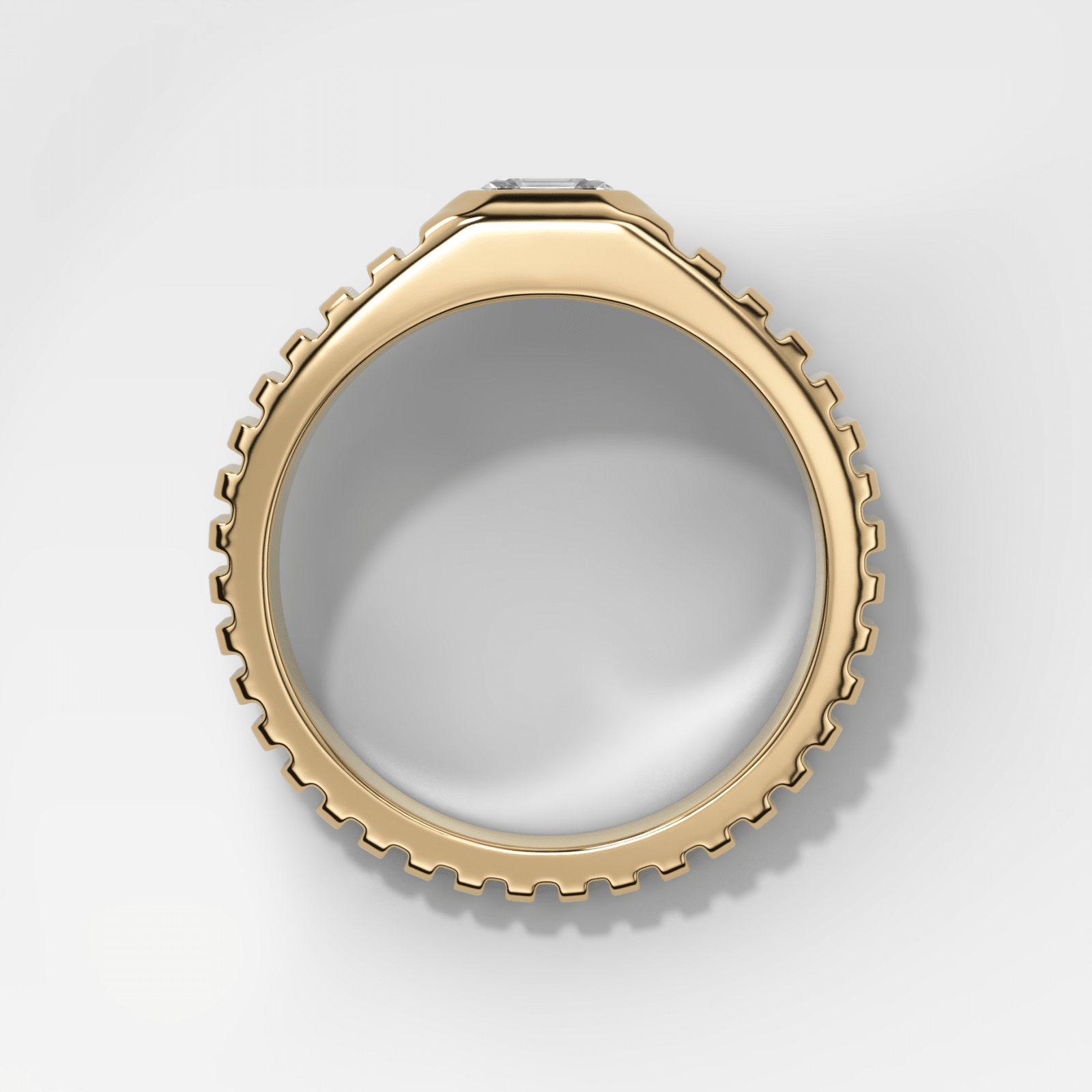 Tapered Ridged Wedding Band with Asscher Cut Diamond - GOODSTONE