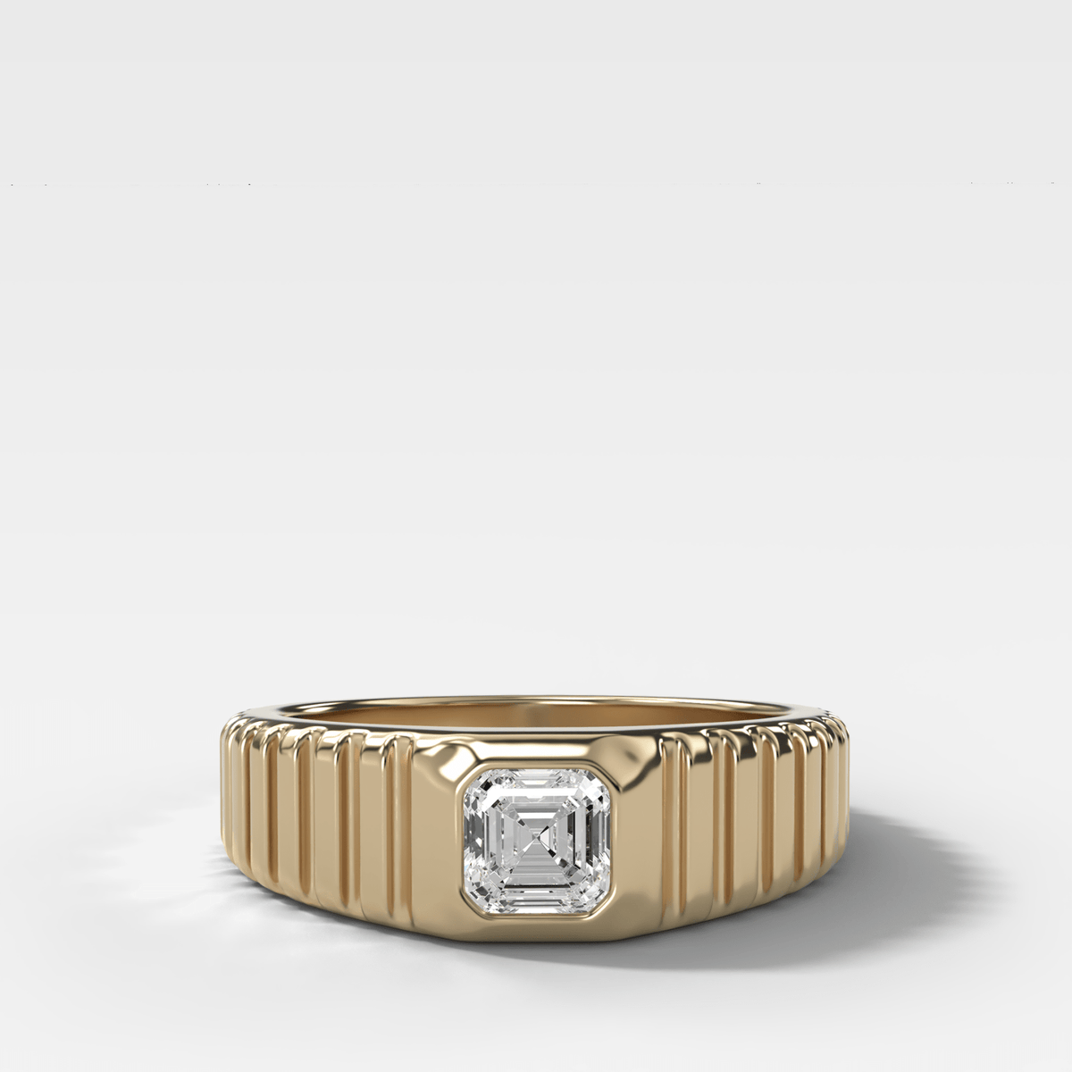 Tapered Ridged Wedding Band with Asscher Cut Diamond - GOODSTONE