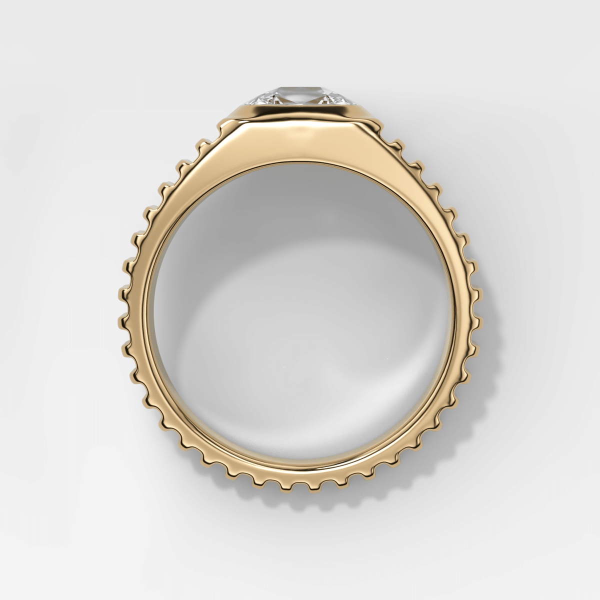 Tapered Ridged Wedding Band with Elongated Old Mine Cut Diamond - GOODSTONE