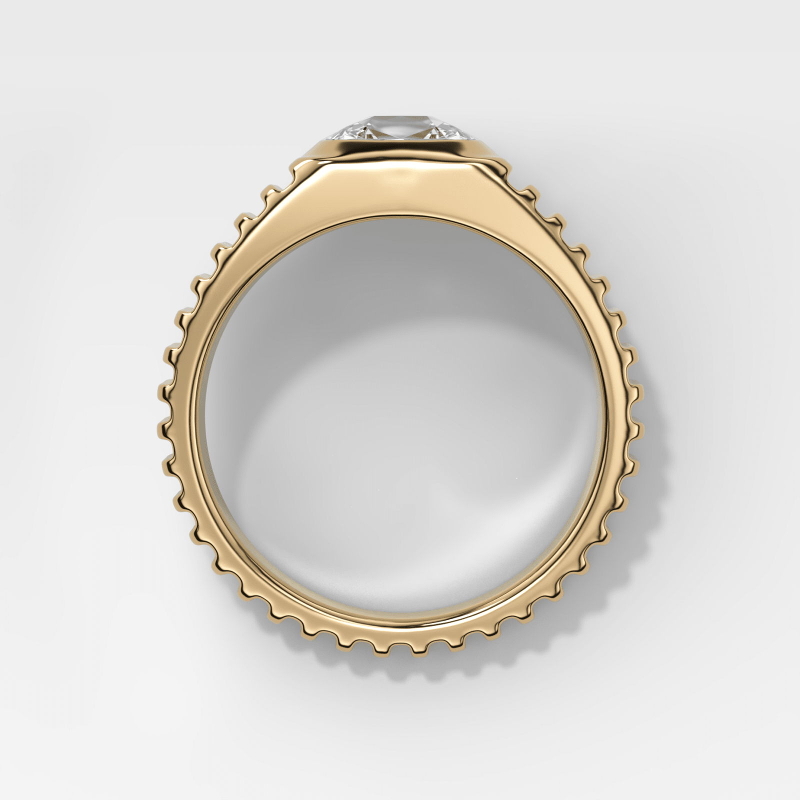 Tapered Ridged Wedding Band with Elongated Old Mine Cut Diamond - GOODSTONE