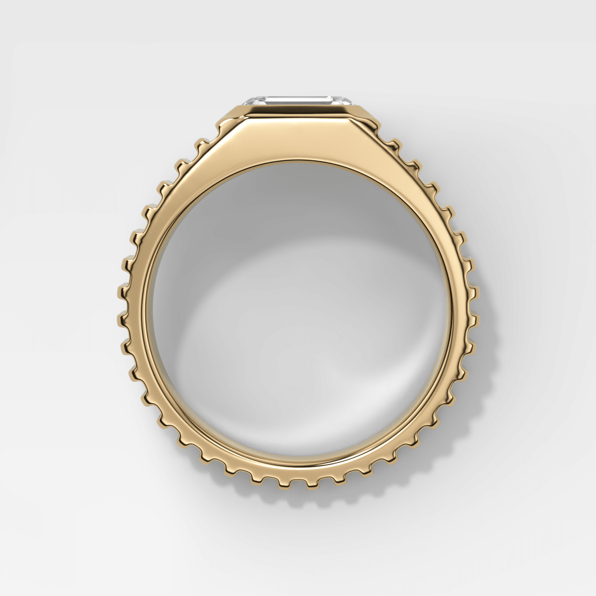 Tapered Ridged Wedding Band with Emerald Cut Diamond - GOODSTONE