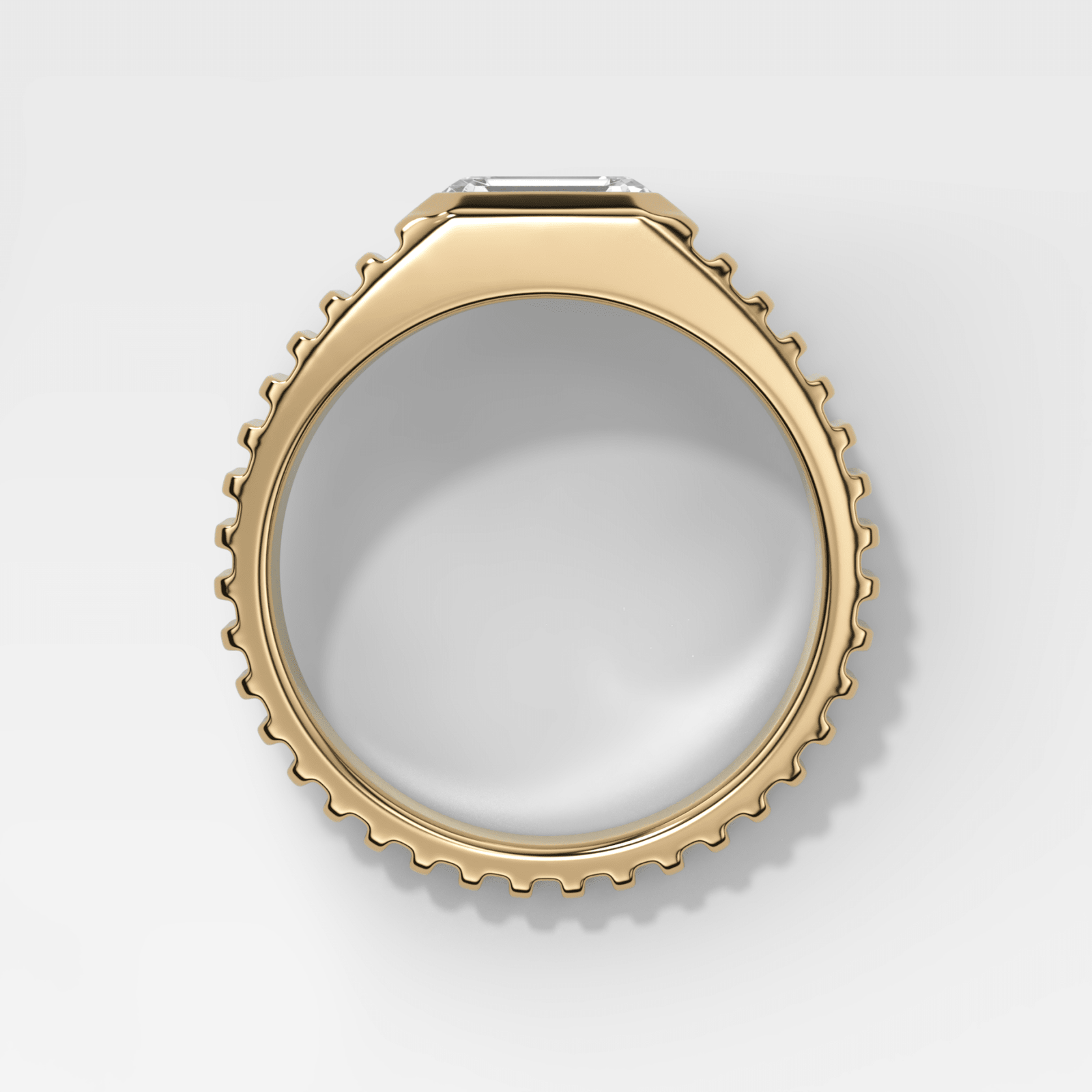 Tapered Ridged Wedding Band with Emerald Cut Diamond - GOODSTONE