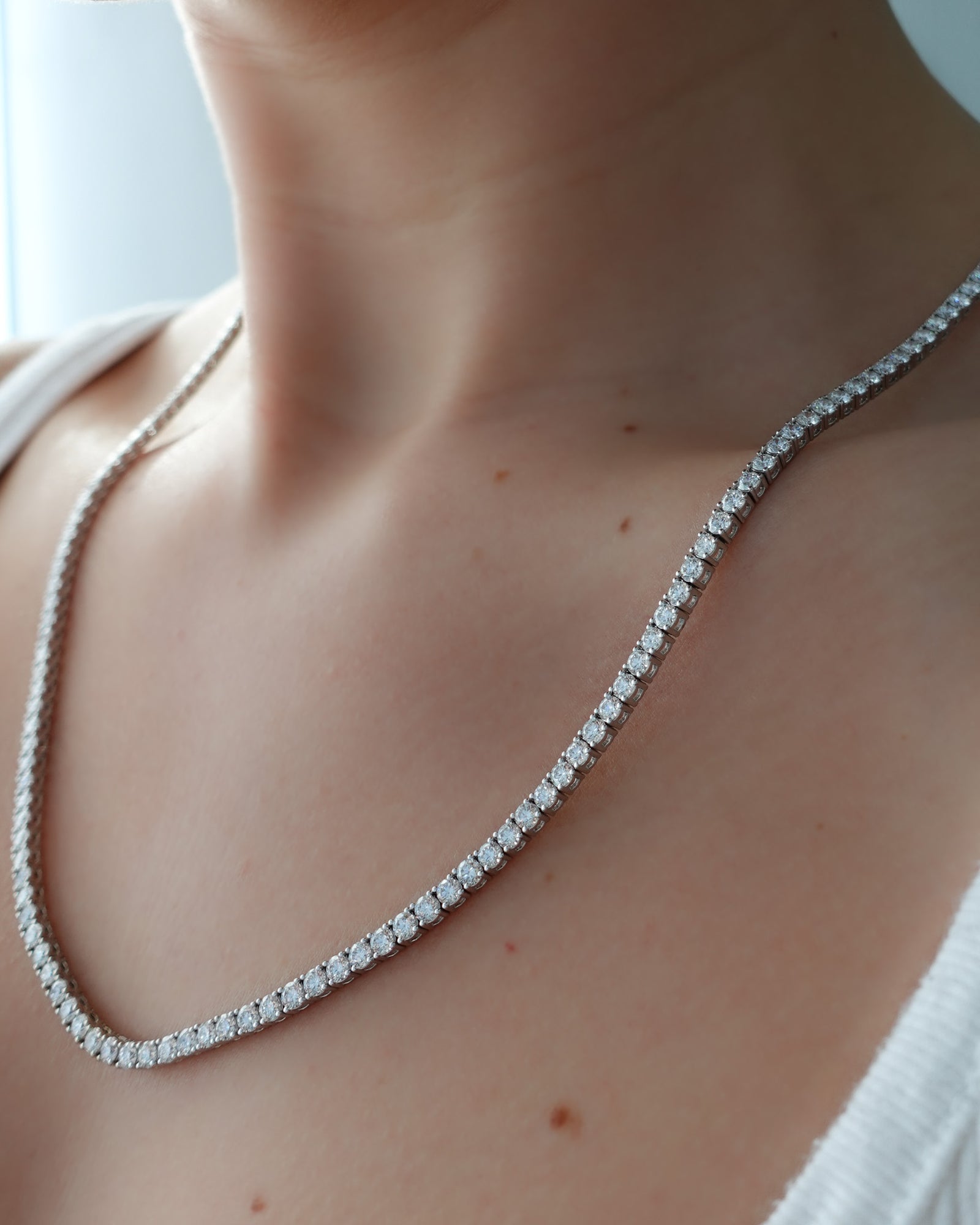Straight Line Tennis Necklace (2.1mm - 5.00ctw) Necklace Good Stone Inc White Gold 14k Natural
