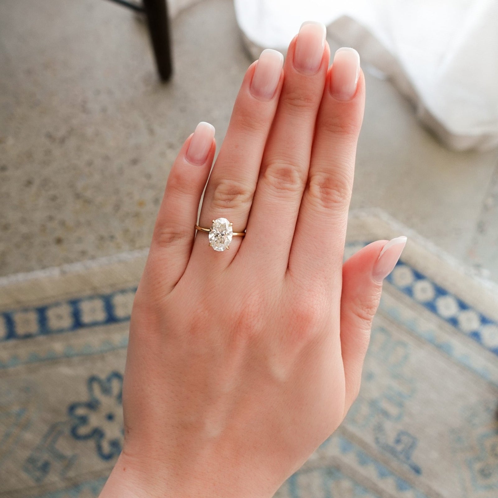 Thin + Simple Engagement Ring with 3.03ct Lab Grown Oval Cut Diamond - GOODSTONE