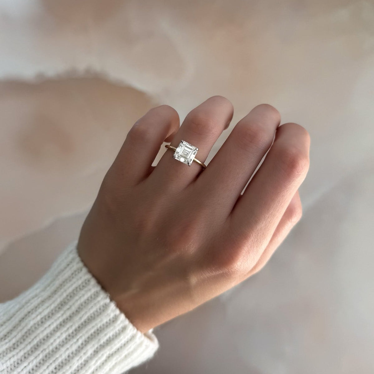 Thin + Simple Solitaire Engagement Ring With 3.02ct Lab Grown Asscher Cut Diamond - GOODSTONE