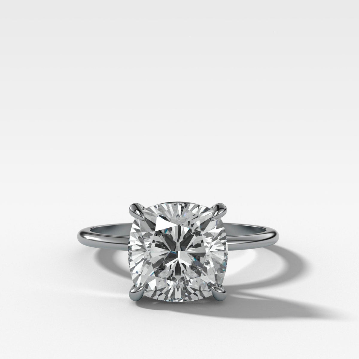 Thin + Simple Solitaire Engagement Ring With Cushion Cut Diamond - GOODSTONE