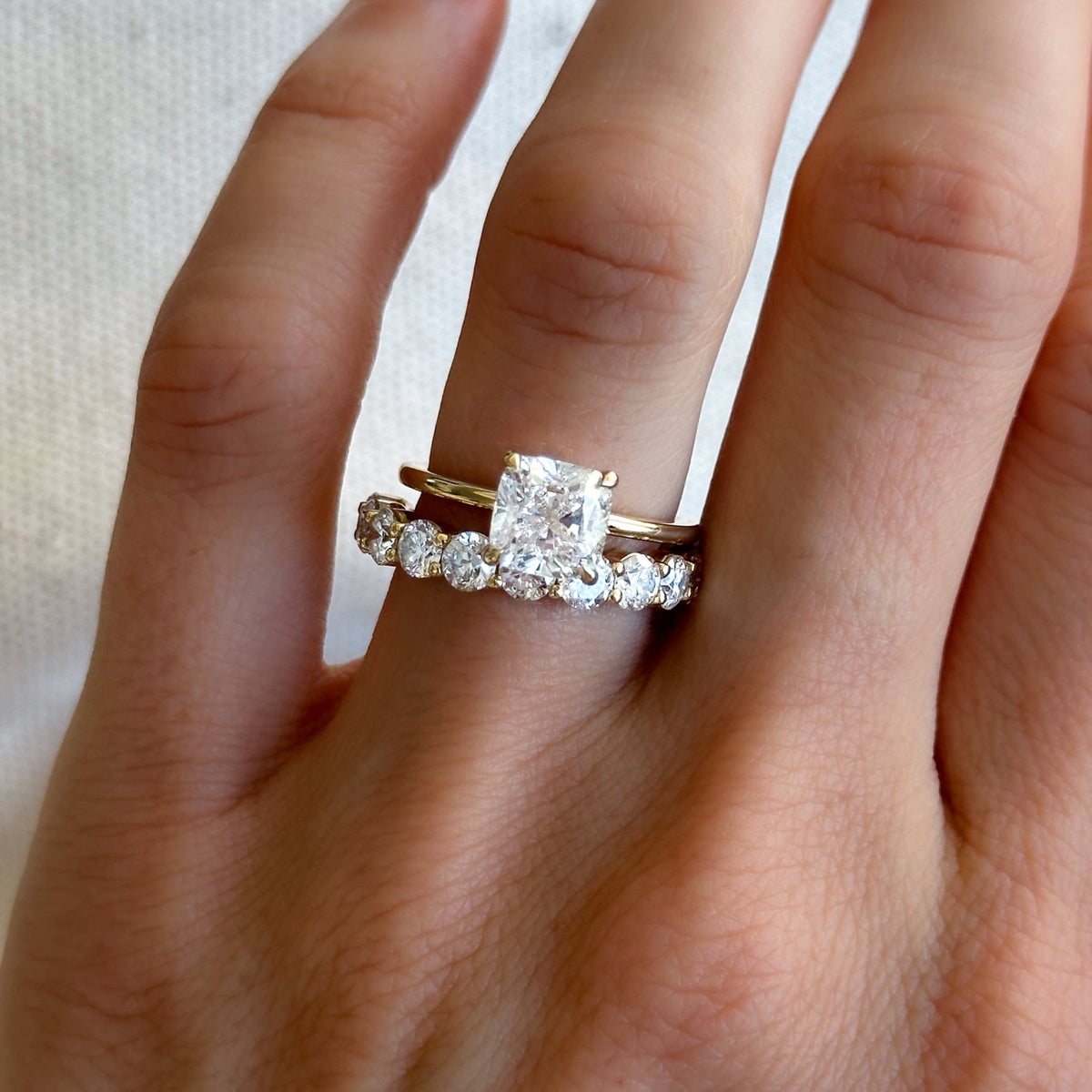 Thin + Simple Solitaire Engagement Ring With Cushion Cut Diamond - GOODSTONE