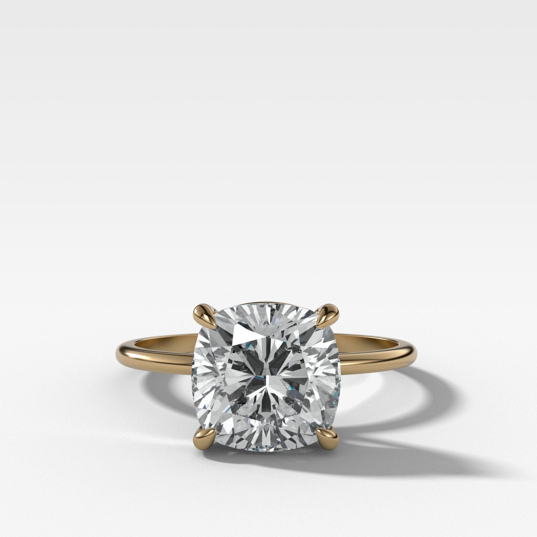 Thin + Simple Solitaire Engagement Ring With Cushion Cut Diamond - GOODSTONE