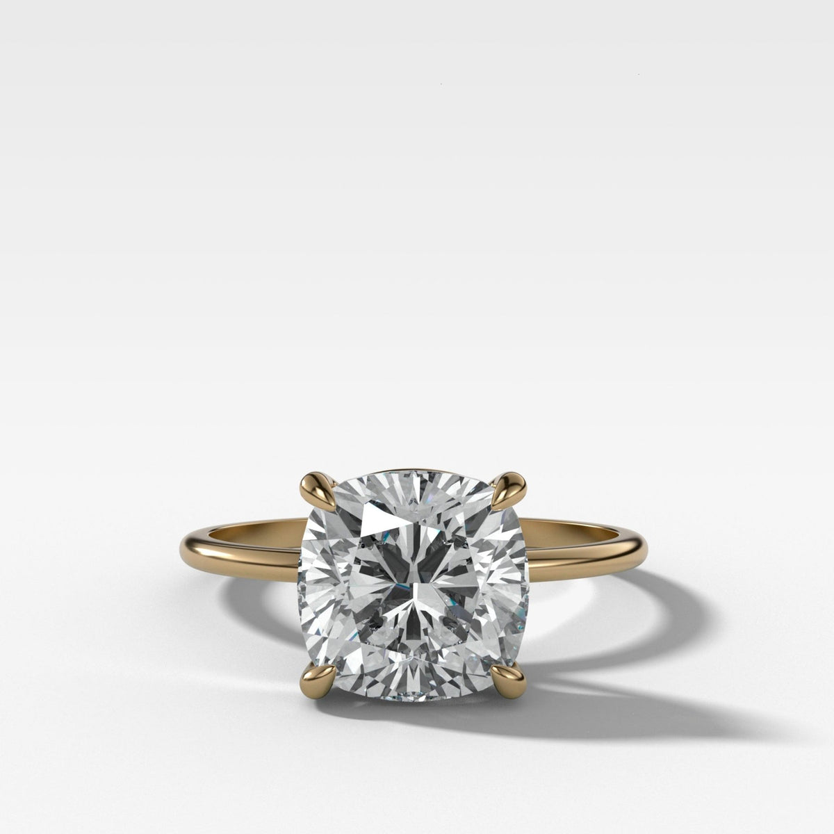 Thin + Simple Solitaire Engagement Ring With Cushion Cut Diamond - GOODSTONE