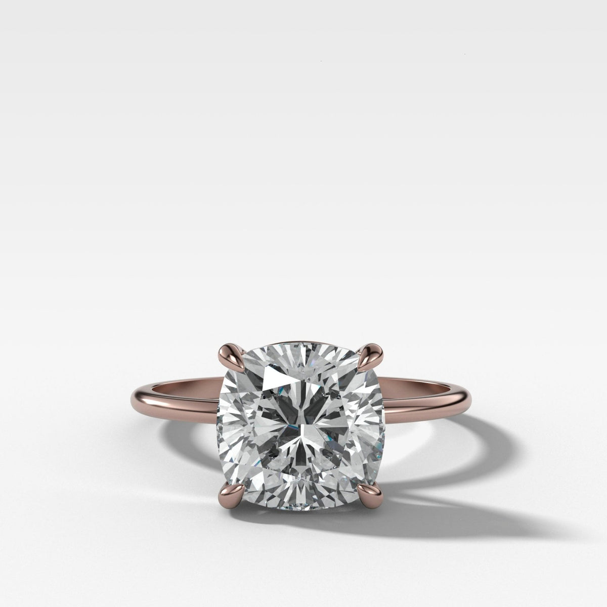 Thin + Simple Solitaire Engagement Ring With Cushion Cut Diamond - GOODSTONE