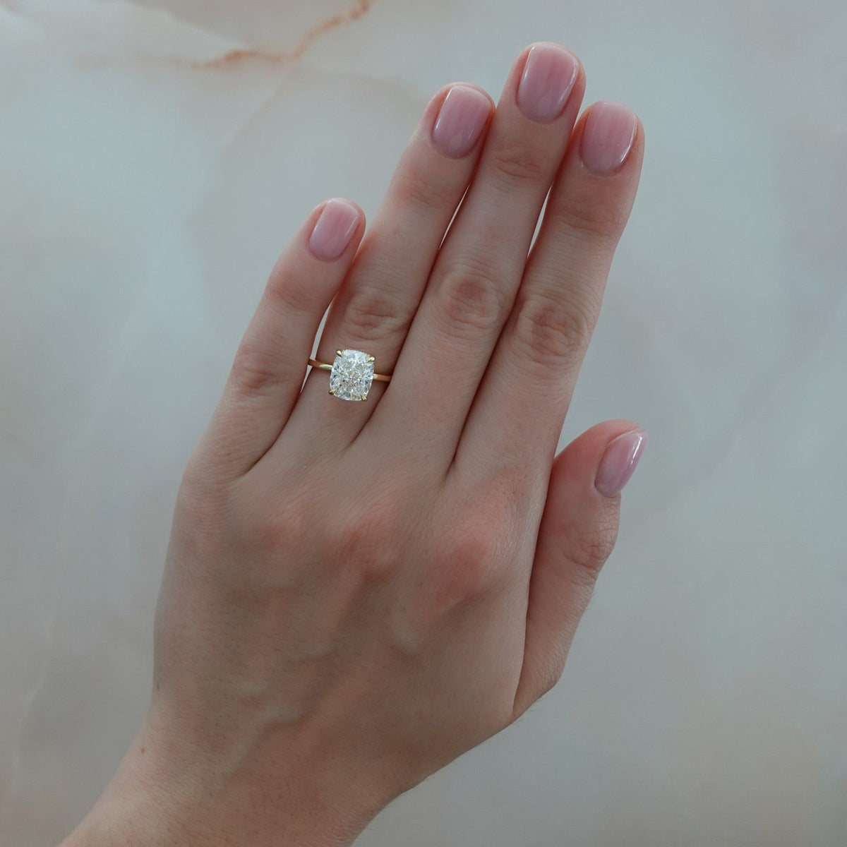 Thin + Simple Solitaire Engagement Ring With Elongated Cushion Cut Diamond - GOODSTONE