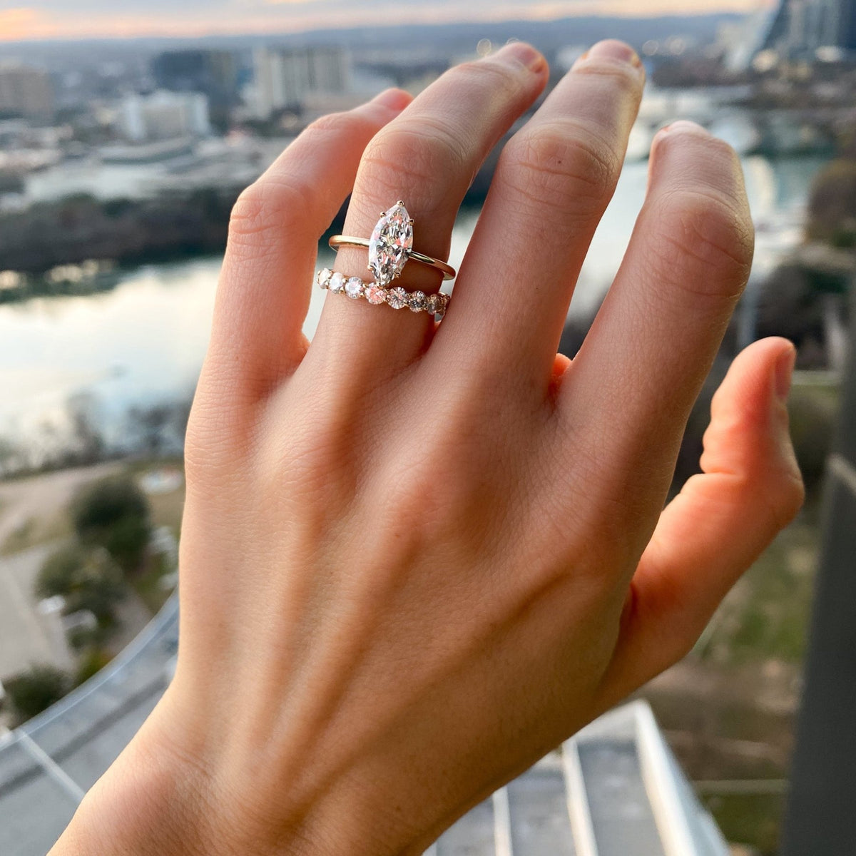 Thin + Simple Solitaire Engagement Ring With Marquise Cut Diamond - GOODSTONE